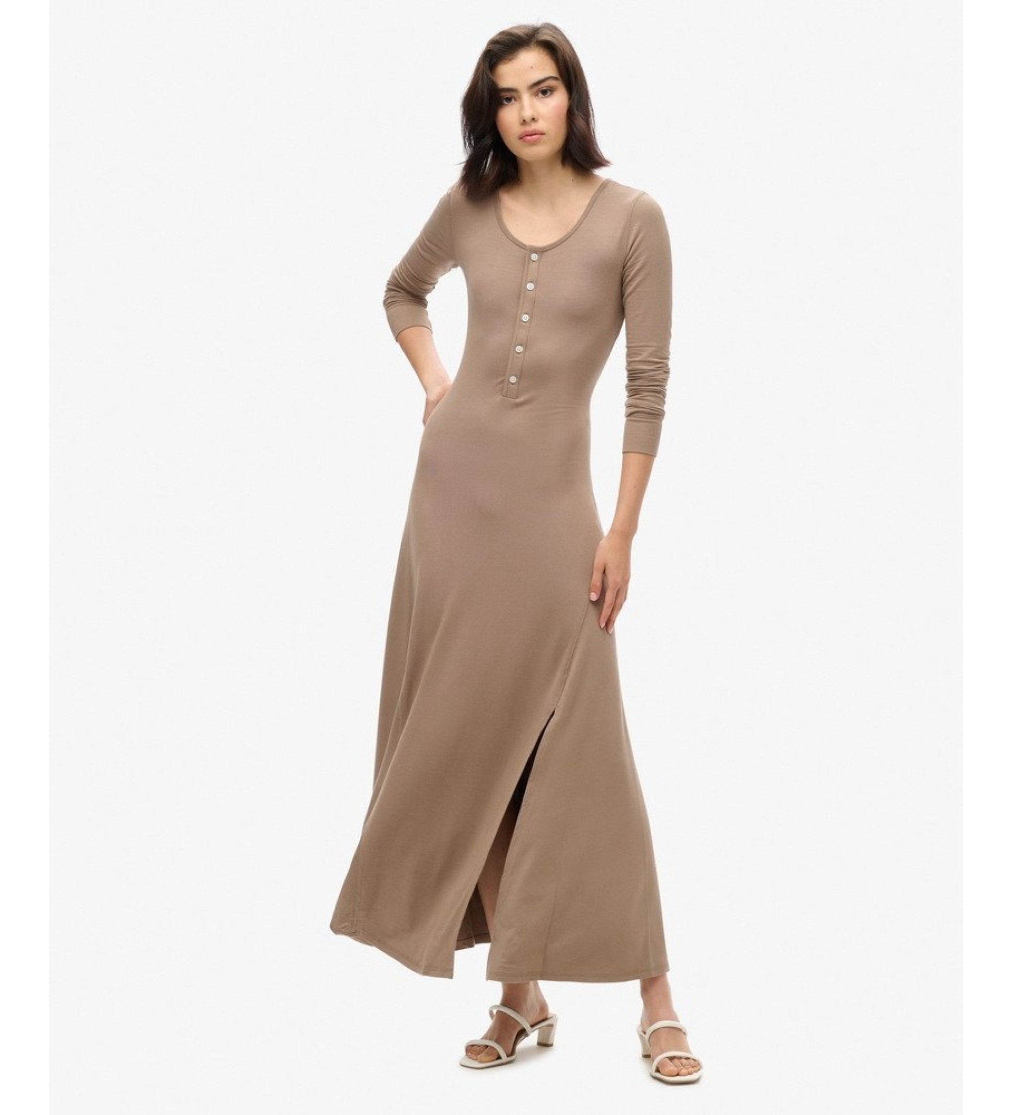 Superdry für Damen. W8011760A Braunes Henley-Kleid (M), Lässig, Modal, Langarm