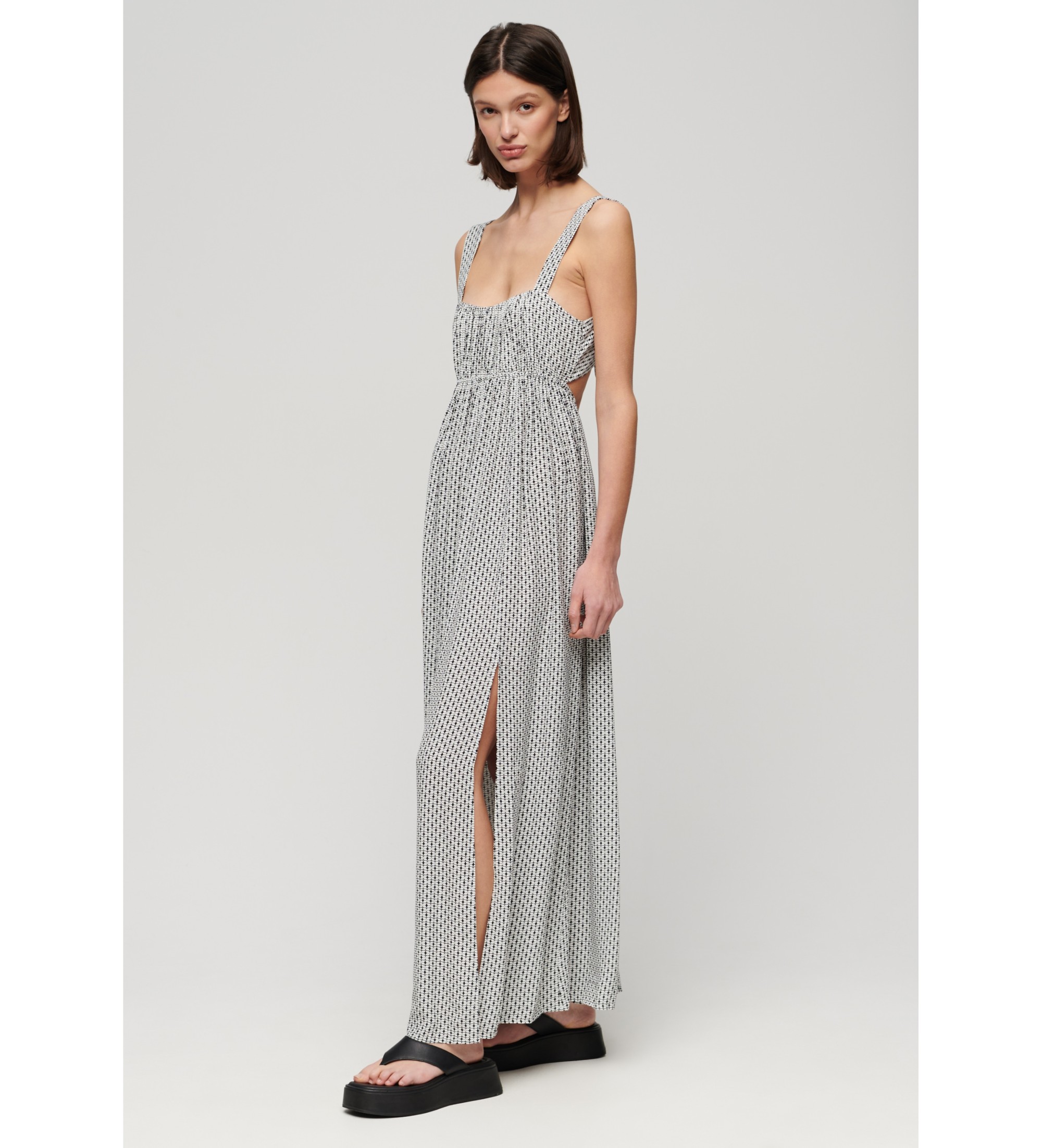Superdry für Damen. W8011623A Kleid mit geknoteten Trägern auf dem Rücken weiß (L), Lässig, Viskose, Ärmellos / Hosenträger