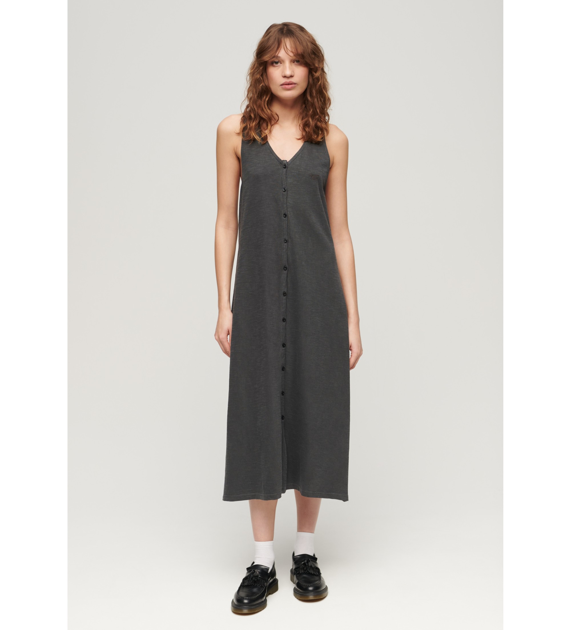 Superdry für Damen. W8011640A Schwarzes gestricktes Midi-Strandkleid (M), Lässig, Baumwolle, Ärmellos / Hosenträger