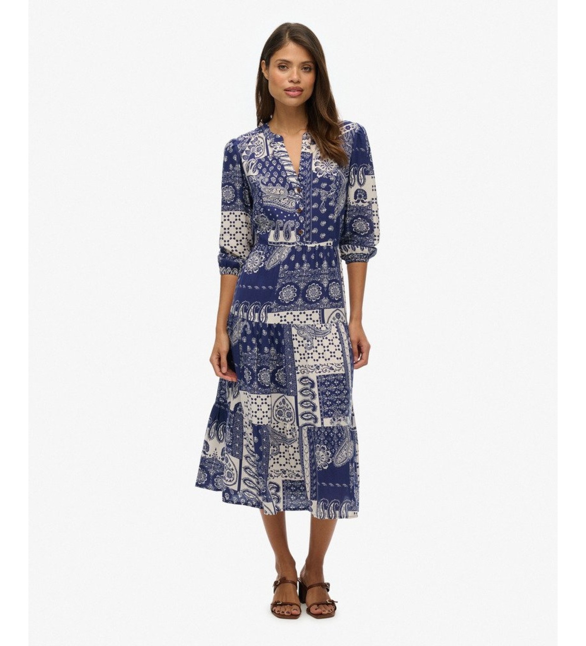 Superdry für Damen. W8012029A Blaues Woven Stufenkleid (XS), Lässig, Viskose, Langarm