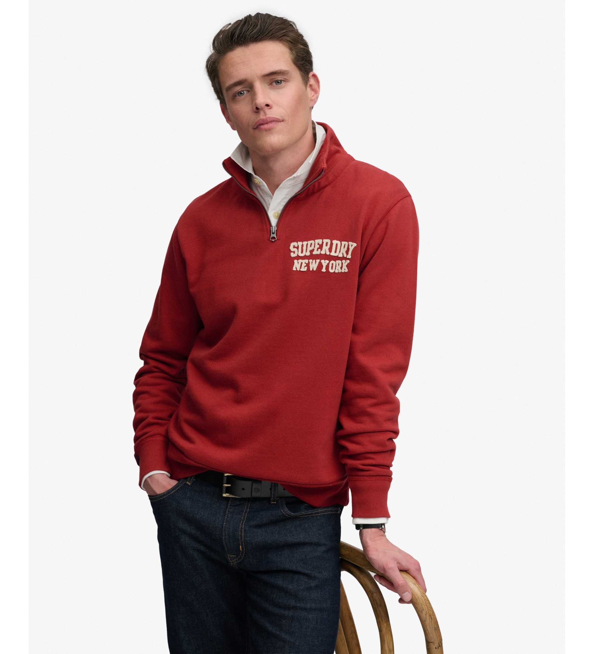 Superdry für Herren. M2014478A Vintage Athletic Half Zip Sweatshirt rot (S), Lässig, Baumwolle, Langarm