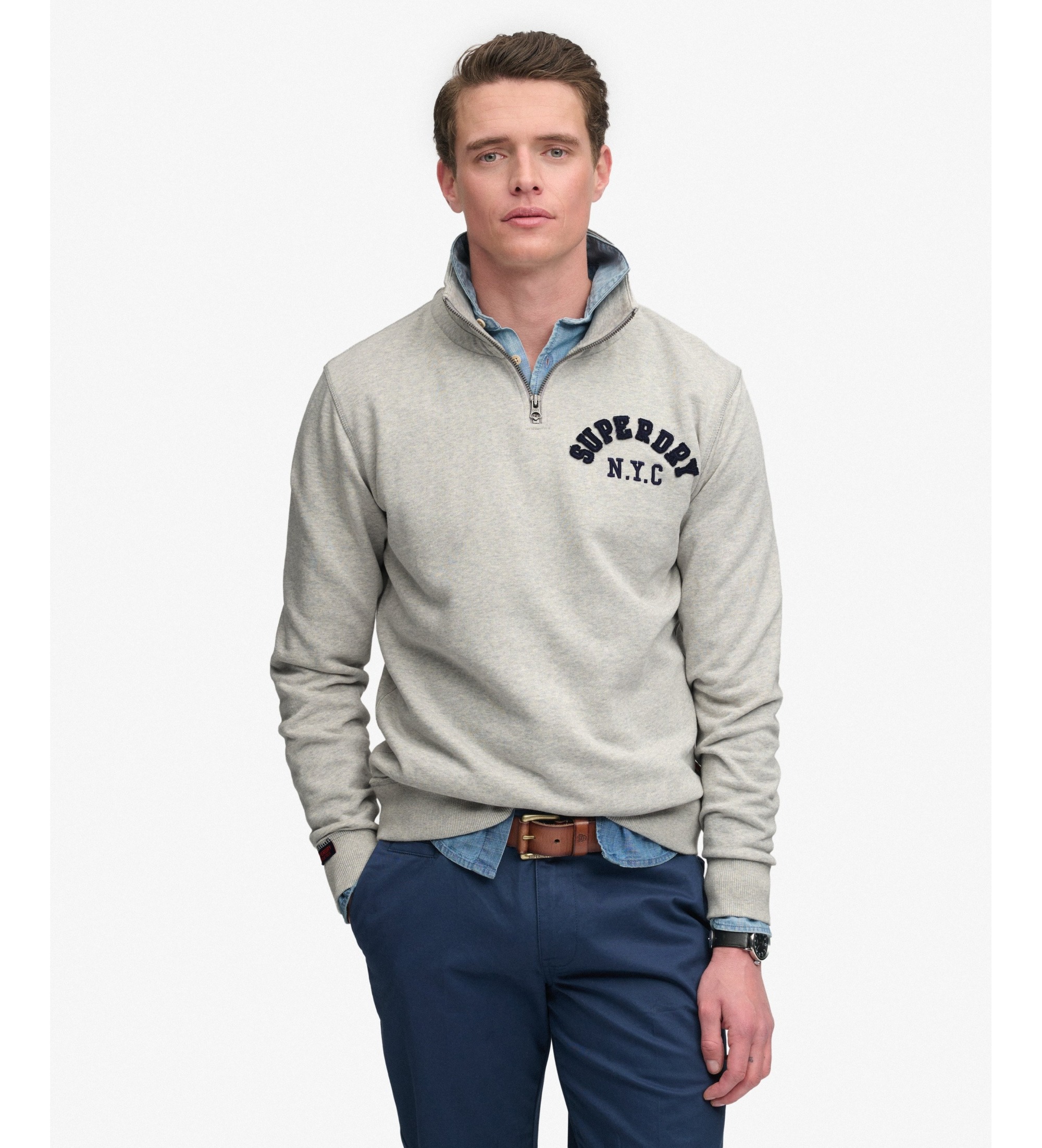 Superdry für Herren. M2014478A Vintage Athletic Half Zip Sweatshirt grau (M), Lässig, Baumwolle