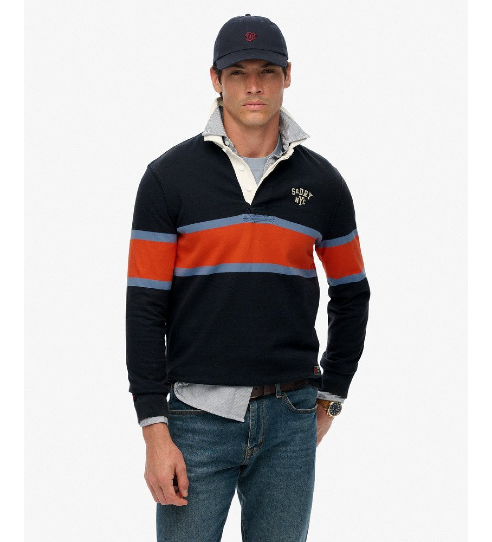 Superdry für Herren. M6010909A Vintage Athletic Eagle Poloshirt navy, rot (L), Lässig, Baumwolle, Langarm, Marine