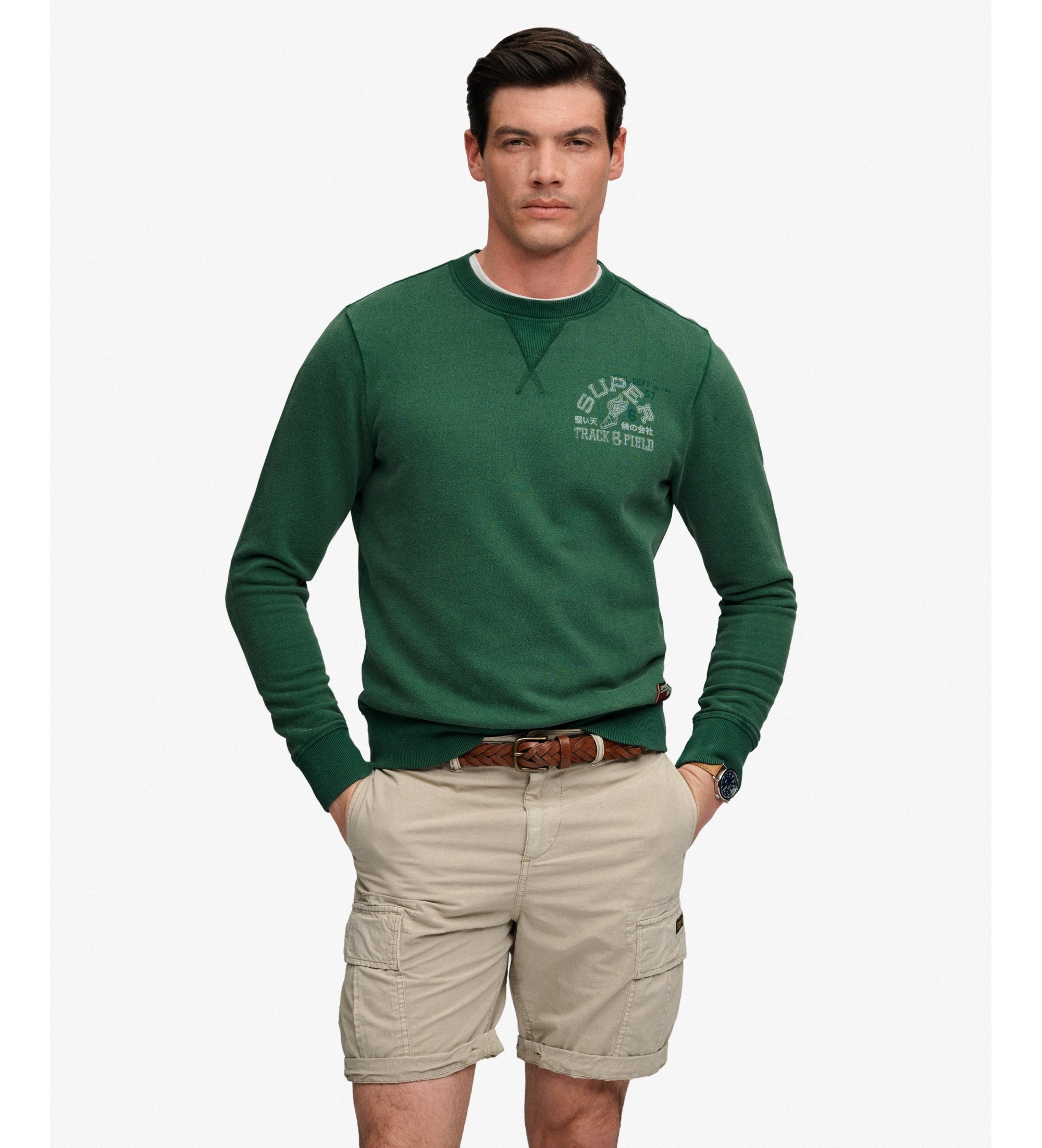 Superdry für Herren. M2014466A Sweatshirt Vintage Prep Relaxed grün (L), Lässig, Baumwolle