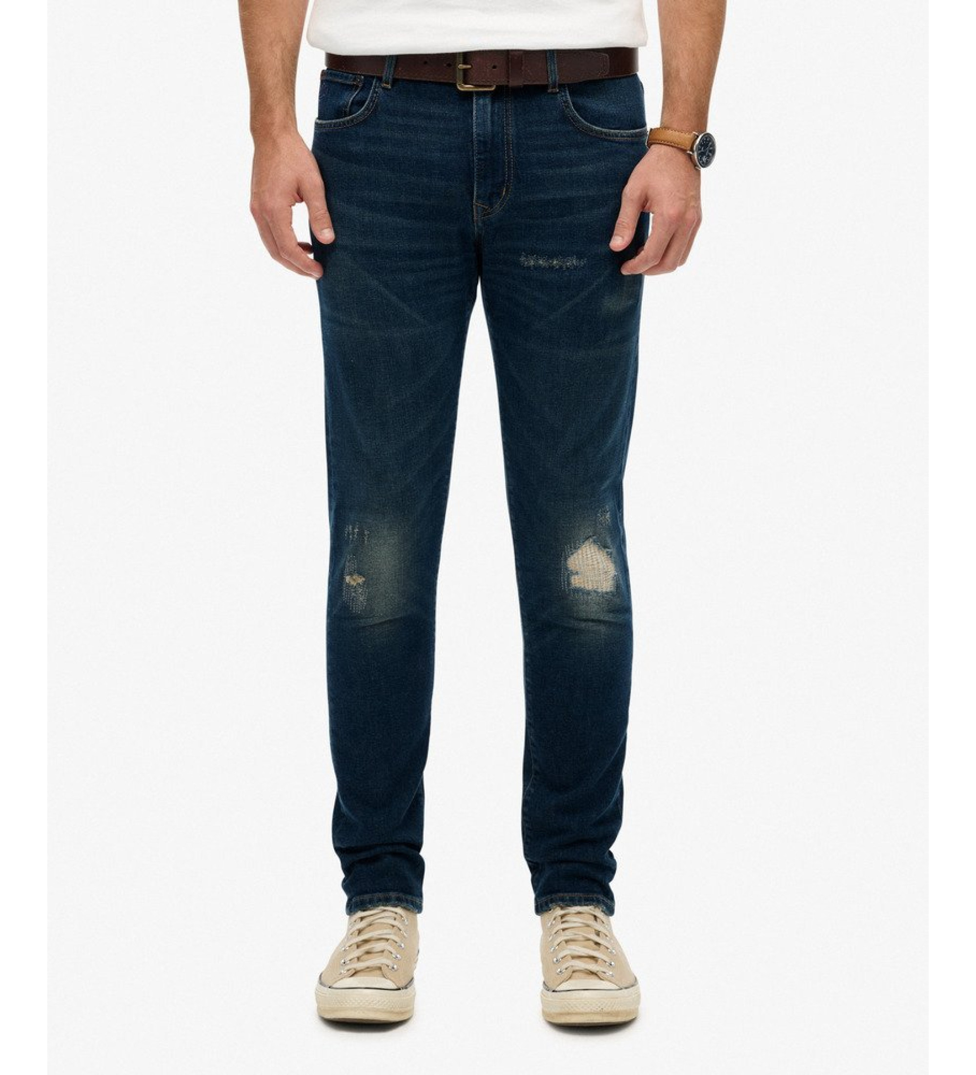 Superdry für Herren. M7010888A Dunkelblaue Slim Vintage Jeans (32/34), Lässig, Baumwolle, Denim