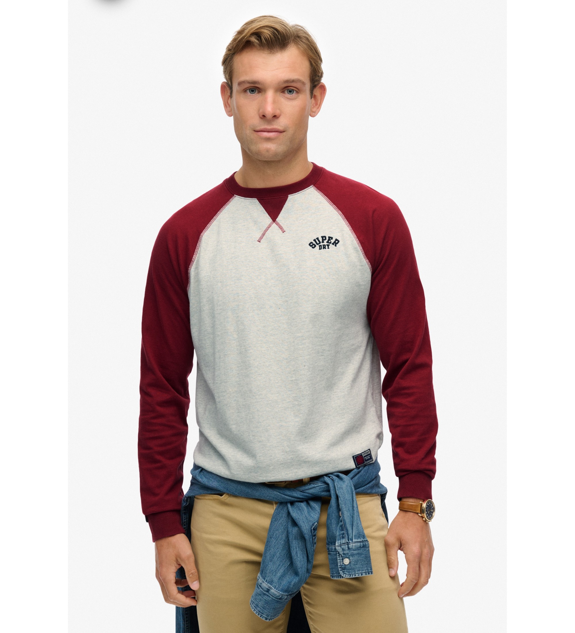 Superdryvoor mannen. M6010915A Vintage Athletic Baseball Top rood (M), Casual, Katoen, Lange mouwen