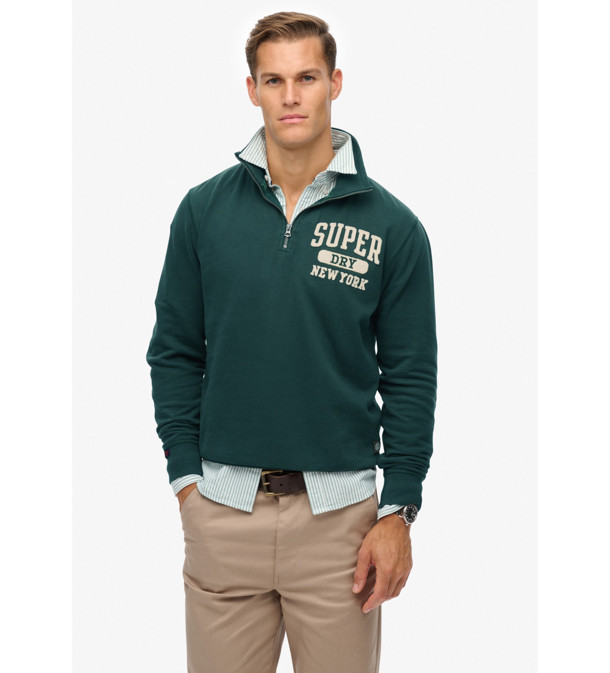 Superdry für Herren. M2014088A Sweatshirt Vintage Athletic Half Zip grün (M), Lässig, Baumwolle, Langarm