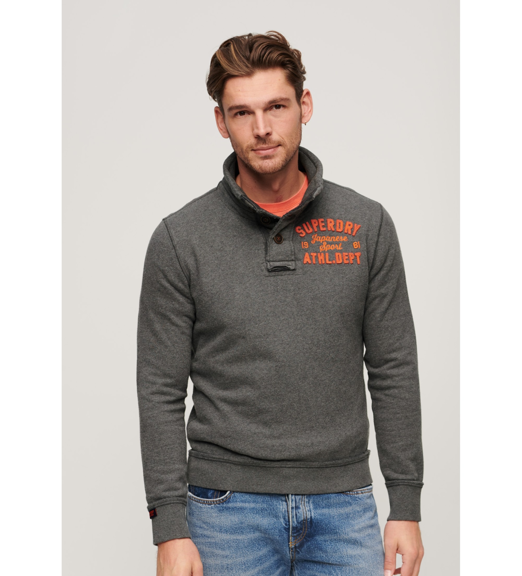 Superdry für Herren. M2014114A Vintage Athletic Henley grau Sweatshirt (S), Lässig, Baumwolle