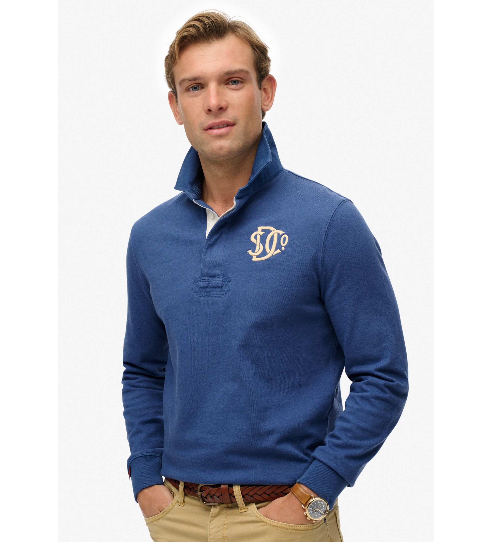 Superdry für Herren. M2014011A Vintage Athletic Rugby blau Polohemd (L), Lässig, Baumwolle, Langarm