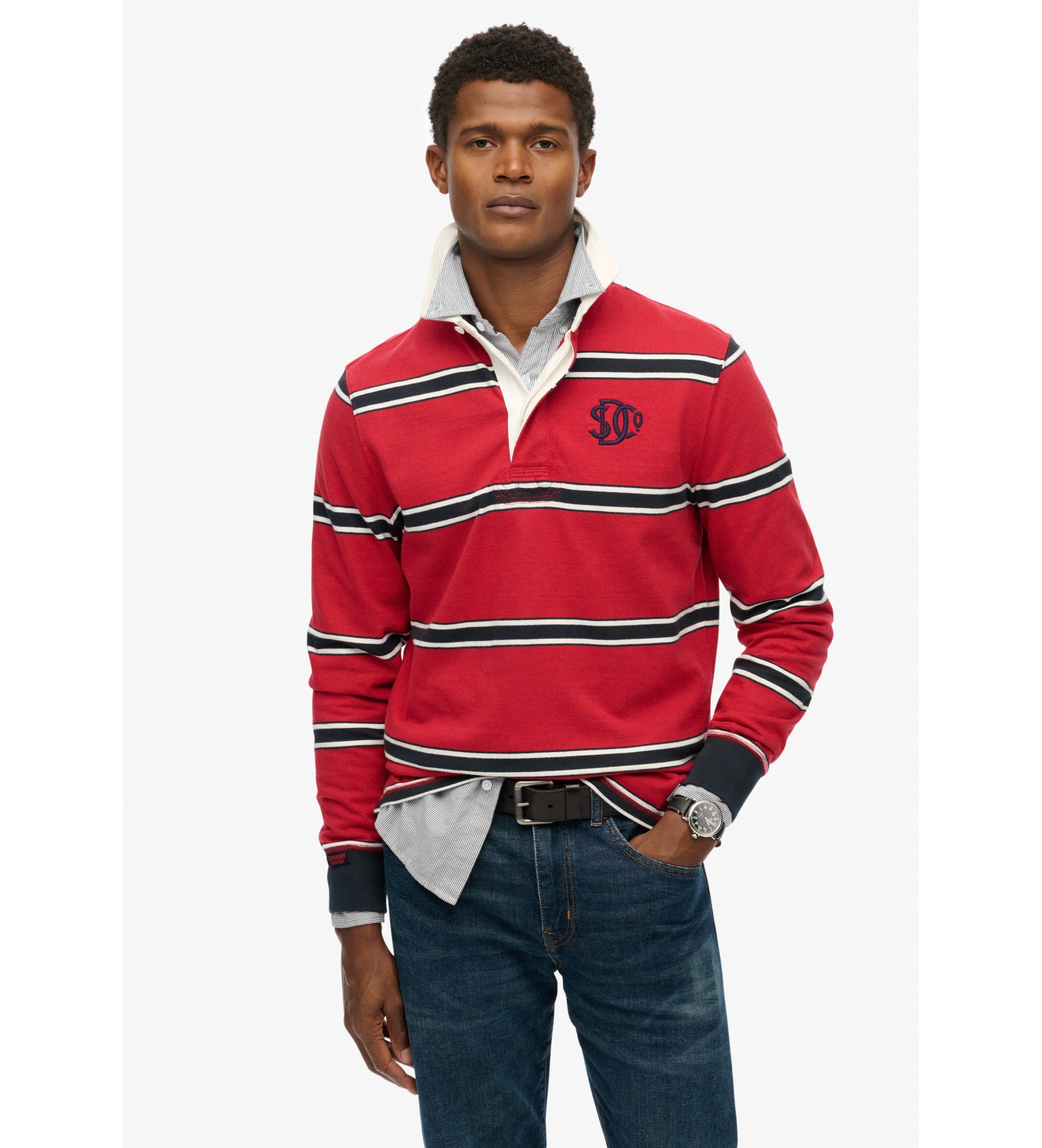 Superdry für Herren. M6010909A Vintage Athletic Eagle rotes Poloshirt (L), Lässig, Baumwolle, Langarm