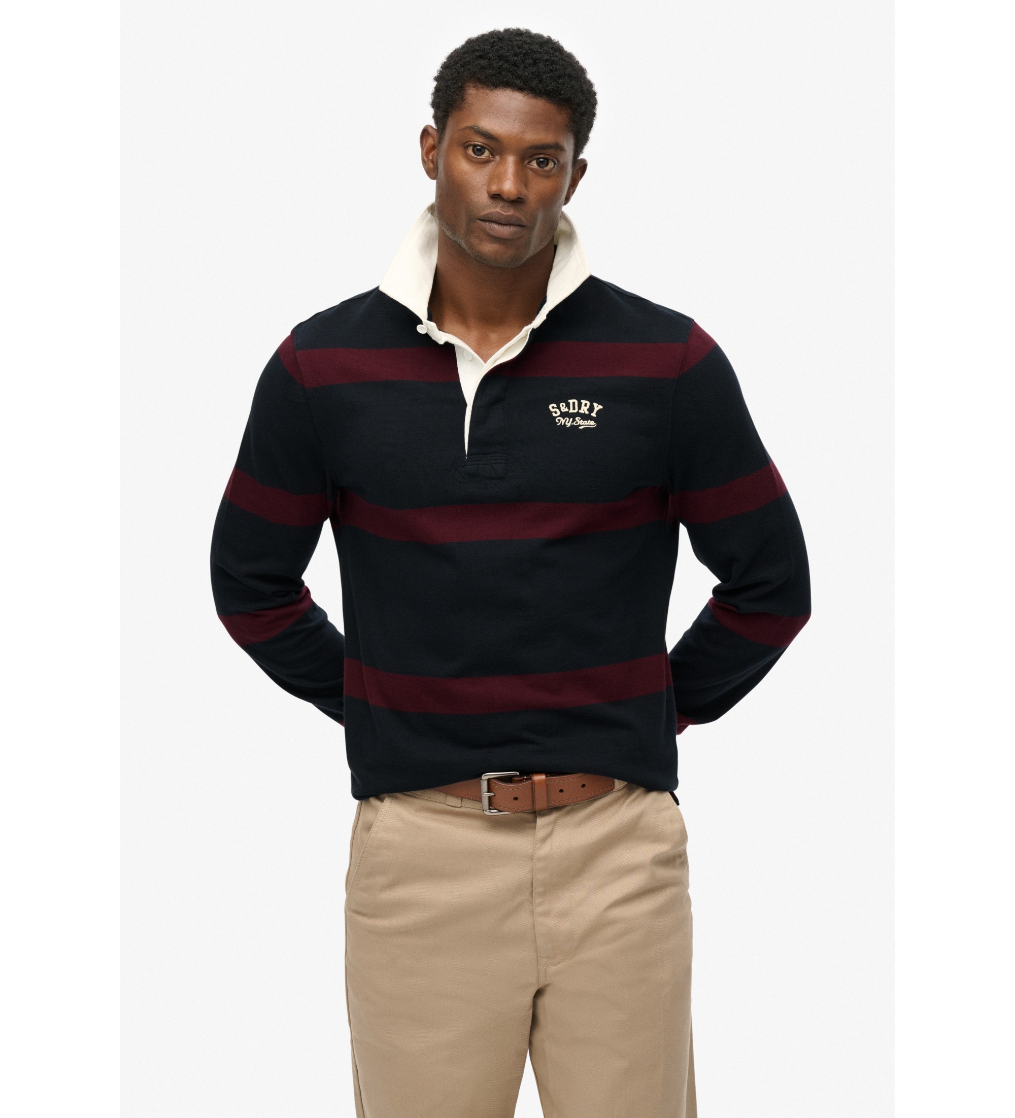 Superdry für Herren. M6010909A Vintage Athletic Eagle marinefarbenes Poloshirt (S), Lässig, Baumwolle, Langarm