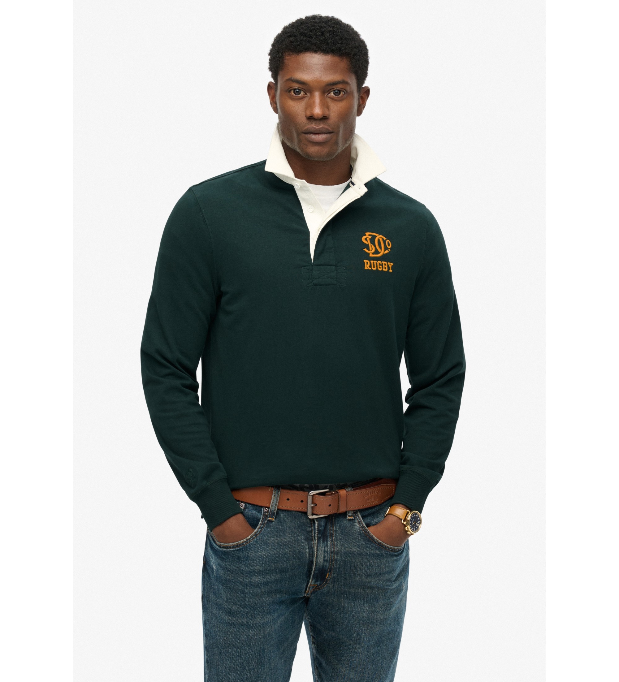 Superdry für Herren. M6010909A Vintage Athletic Eagle Poloshirt dunkelgrün (M), Lässig, Baumwolle, Langarm