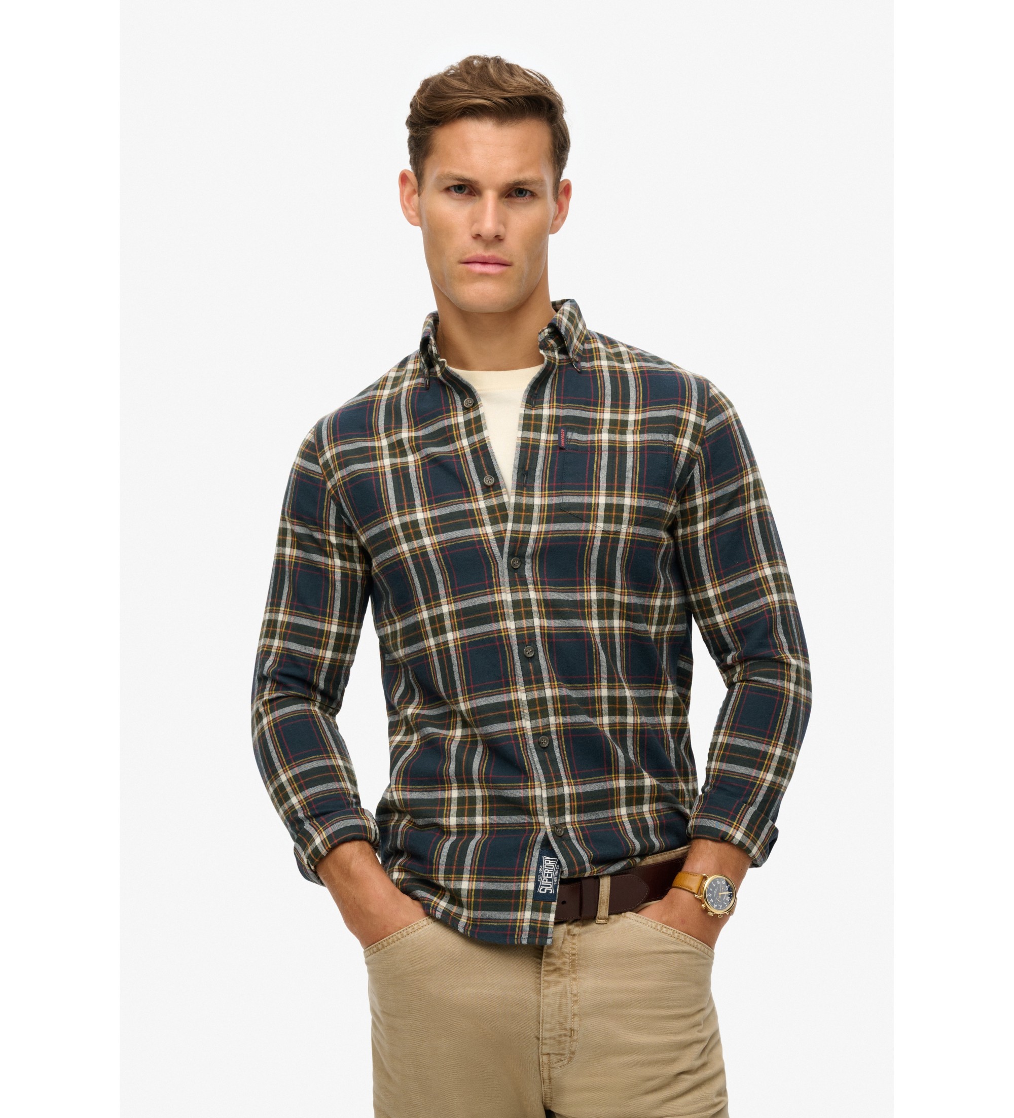 Superdry für Herren. M4010737A Hemd aus Bio-Baumwolle mit Vintage-Karo in navy (L), Lässig, Langarm, Nachhaltig, Marine