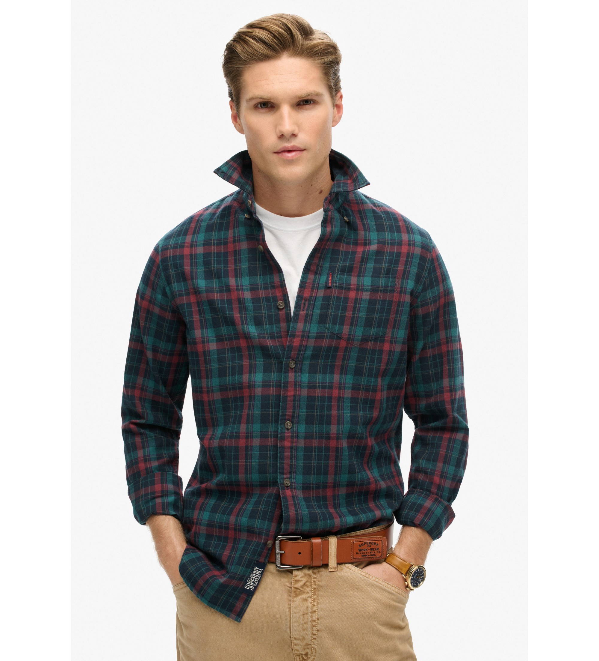 Superdry für Herren. M4010737A Hemd aus Bio-Baumwolle mit Vintage-Karo in navy (M), Lässig, Langarm, Nachhaltig, Marine