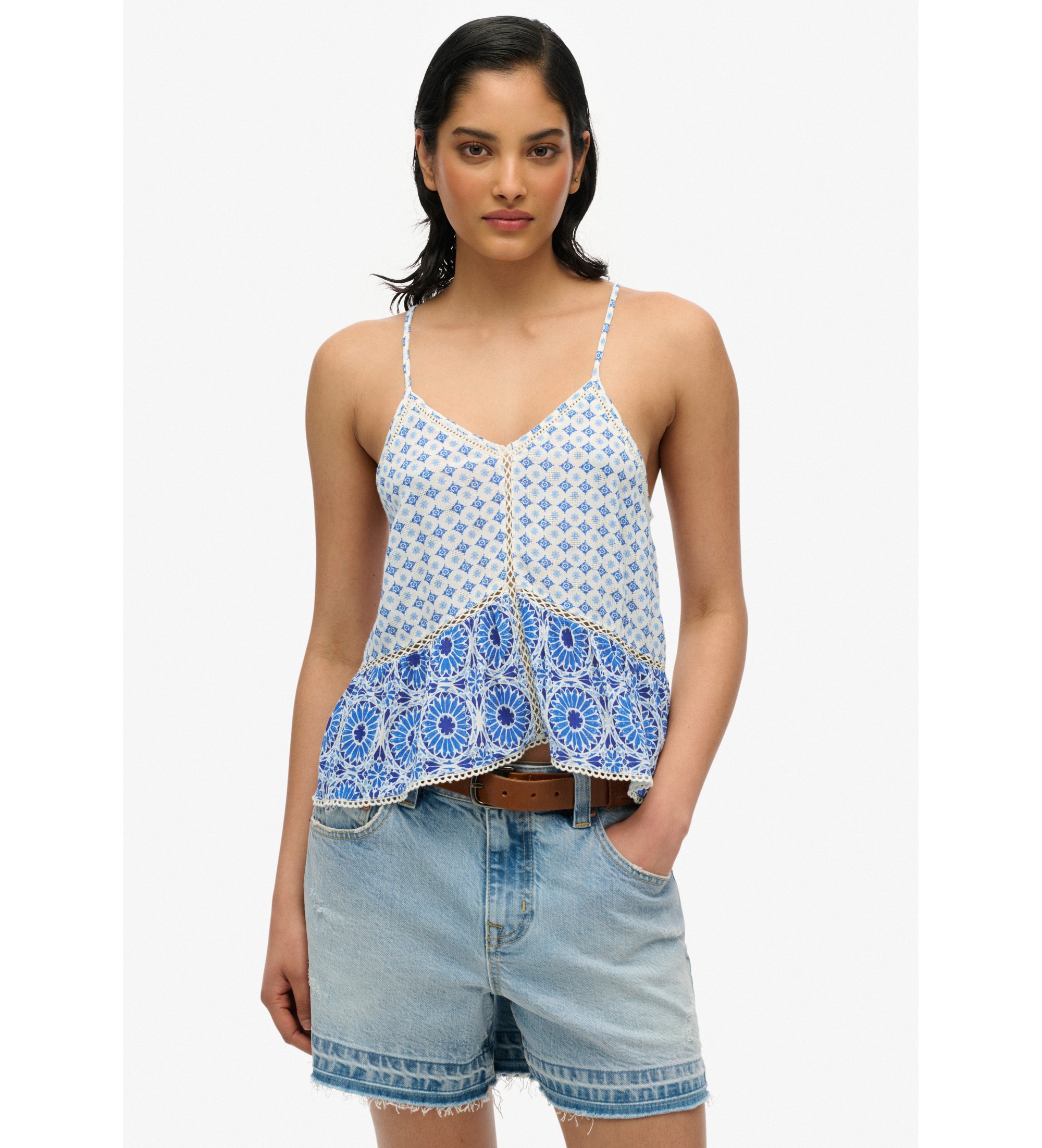 Superdry für Damen. W6011647A Vintage Cami Oberteil blau (XS), Lässig, Polyester, Ärmellos / Hosenträger