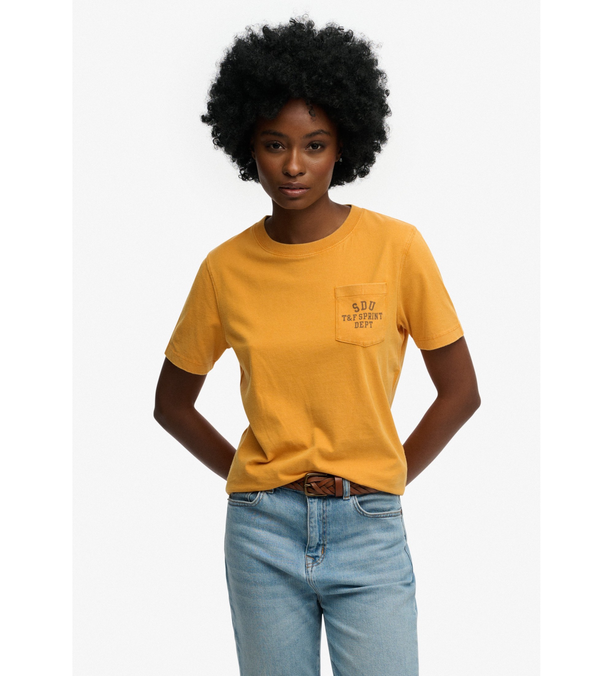 Superdry für Damen. W1011863A Vintage Prep Pocket T-shirt gelb (M), Lässig, Baumwolle, Kurzarm