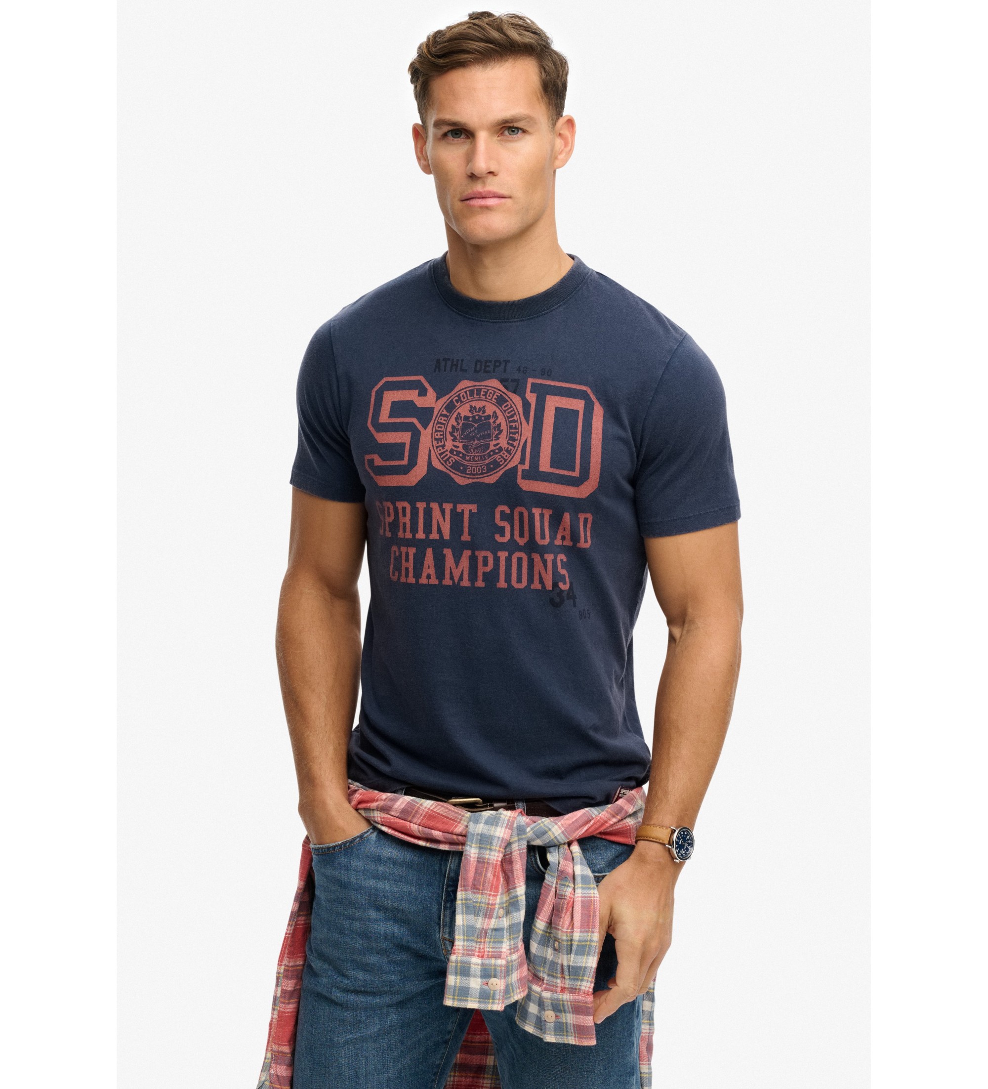 Superdry für Herren. M1012363A Vintage Prep Entspanntes T-shirt navy (S), Lässig, Baumwolle, Kurzarm, Marine