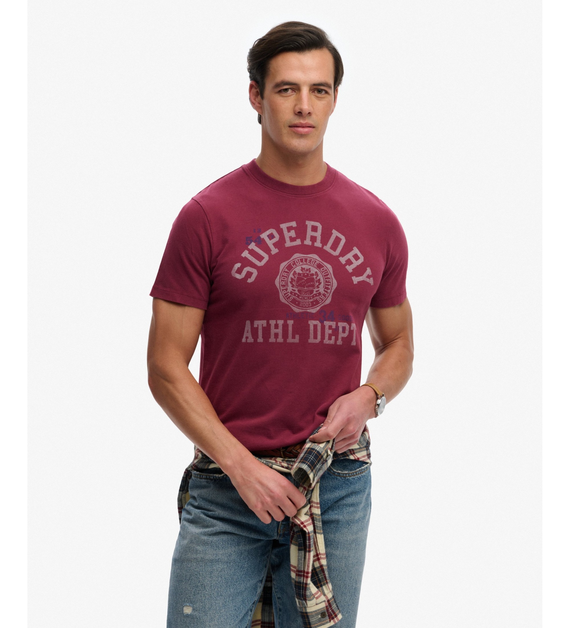 Superdry für Herren. M1012363A Entspanntes Vintage-T-Shirt weinrot (M), Lässig, Baumwolle, Kurzarm, Bordeaux