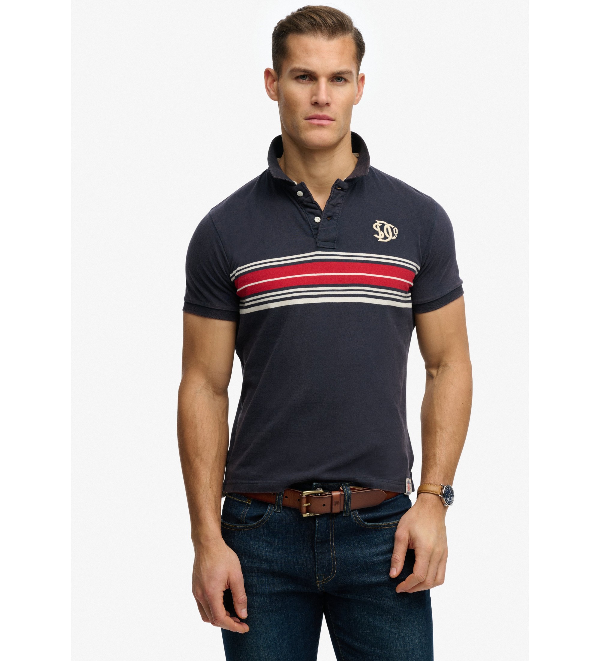 Superdry für Herren. M1110464A Poloshirt Vintage Stripe navy (M), Lässig, Baumwolle, Kurzarm, Marine