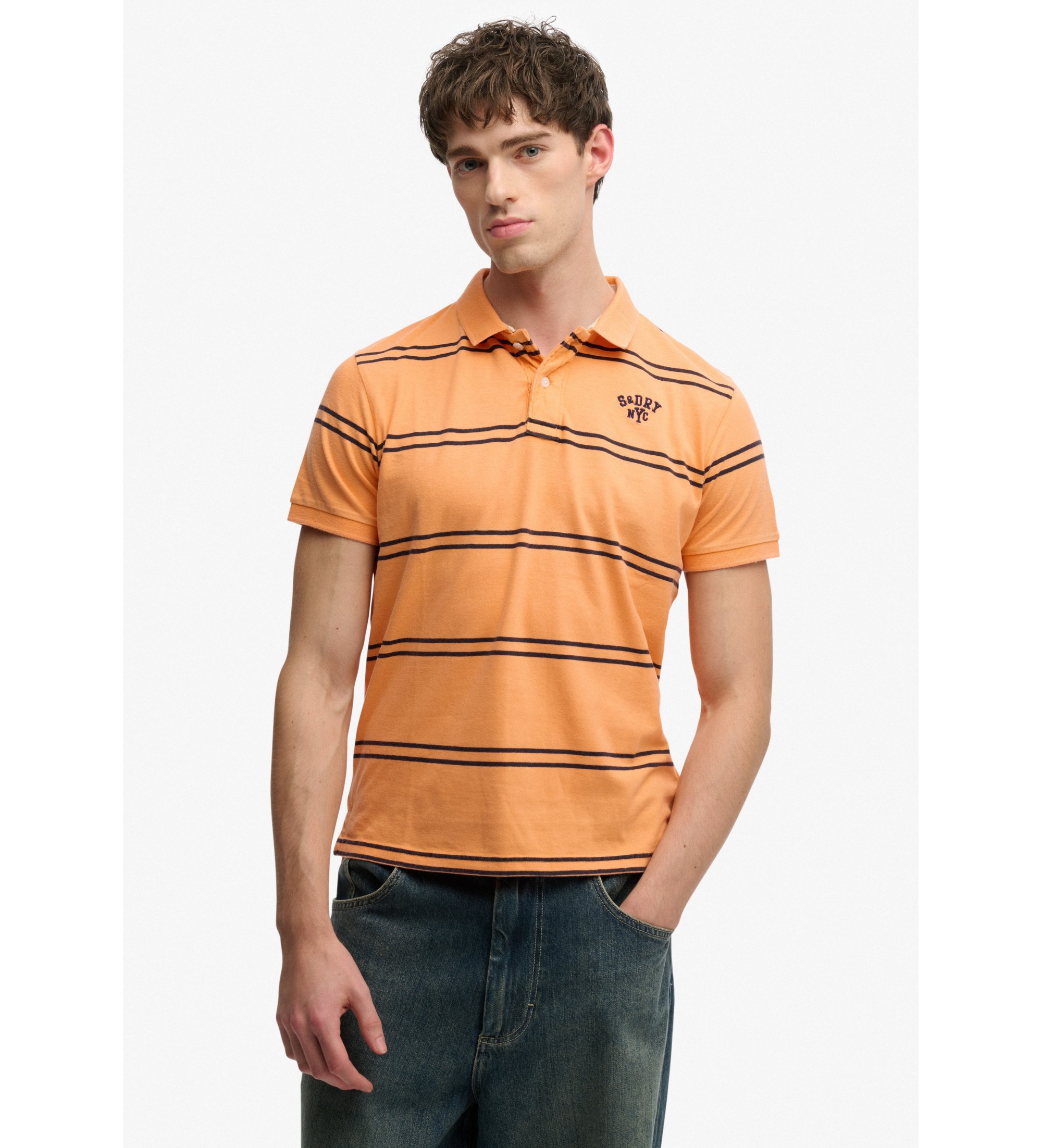Superdry für Herren. M1110464A Poloshirt Vintage Stripe orange (M), Lässig, Baumwolle, Kurzarm