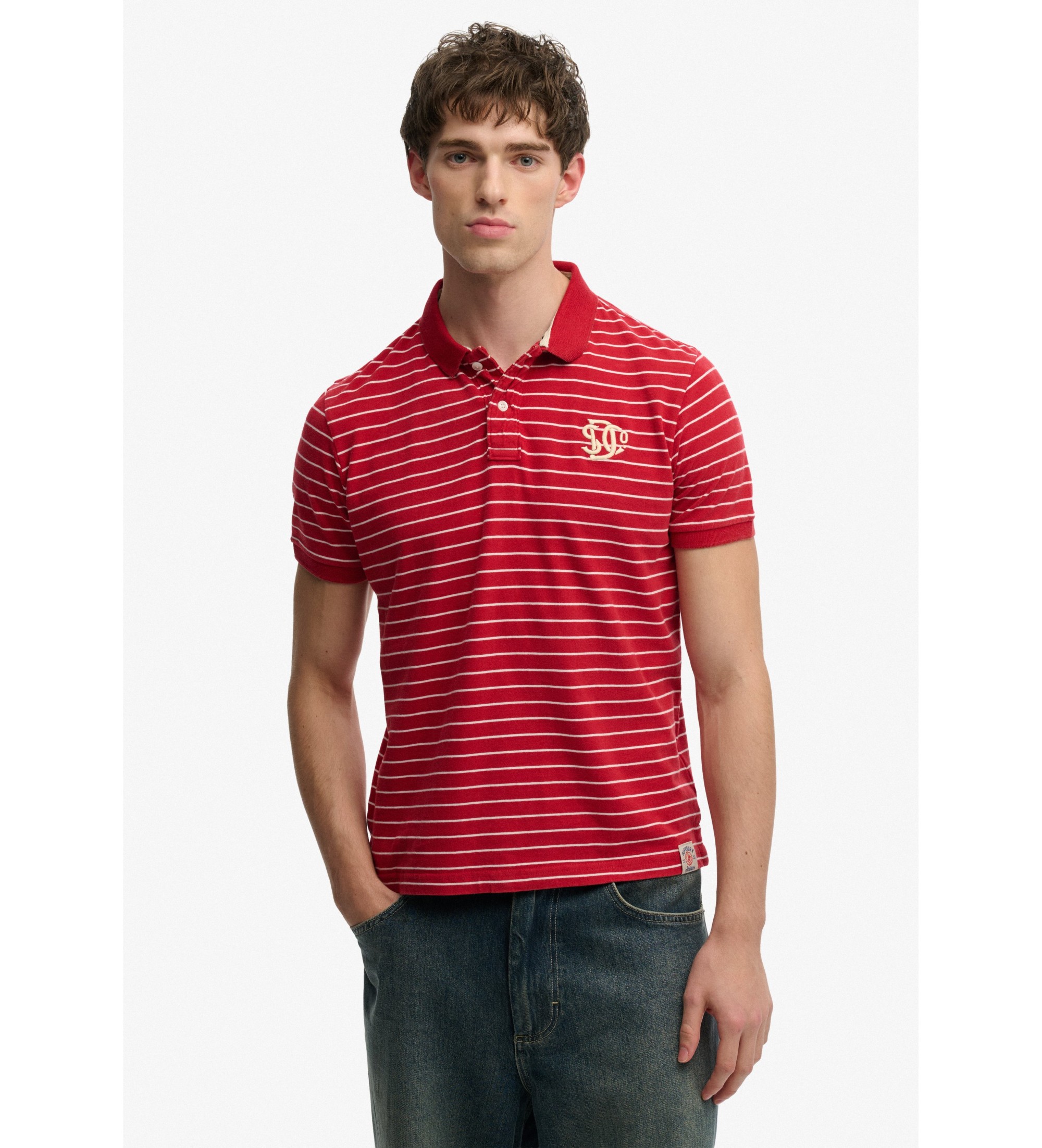 Superdry für Herren. M1110464A Vintage Stripe rotes Poloshirt (XL), Lässig, Baumwolle, Kurzarm