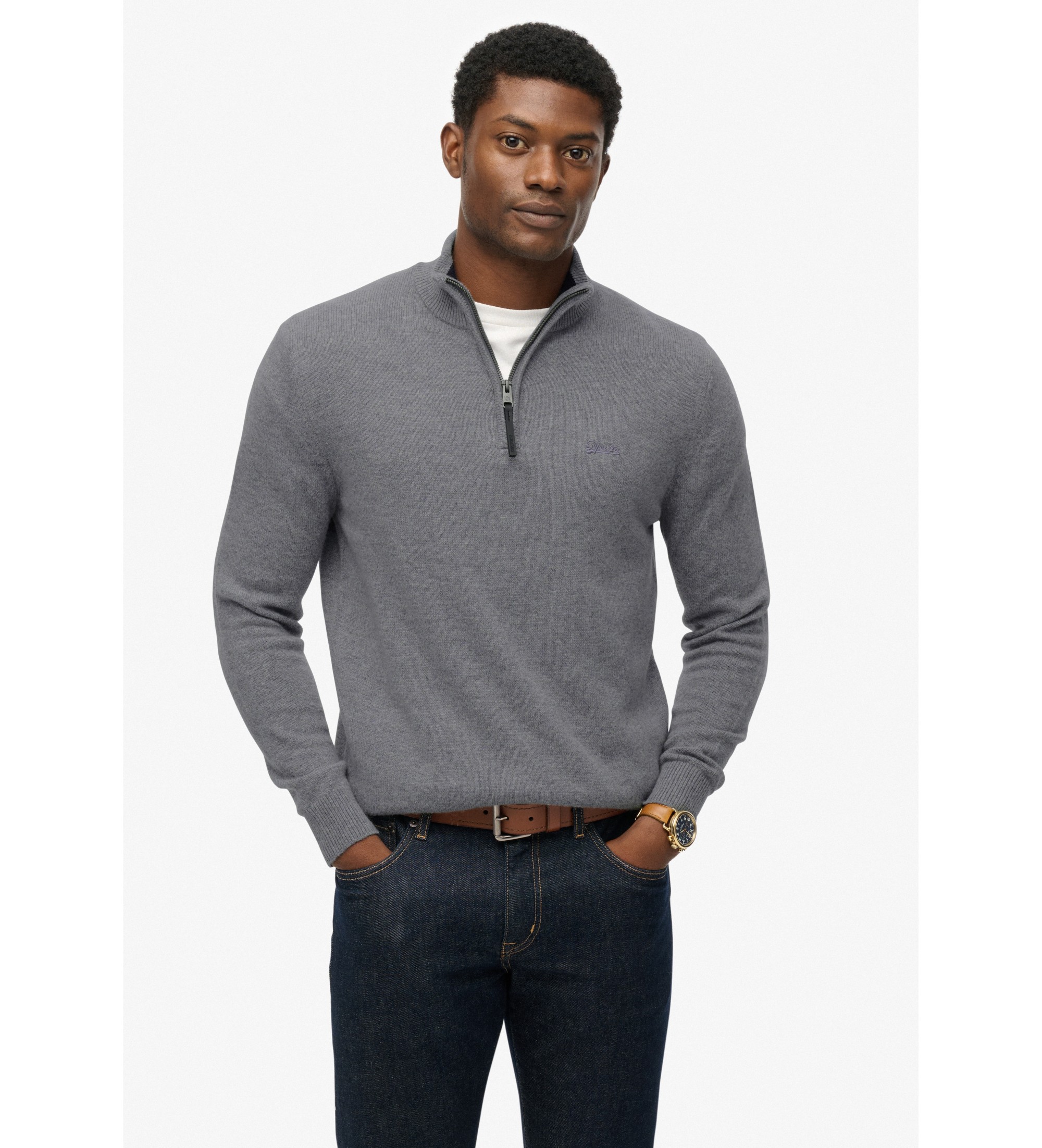 Superdry Herren Wollmischung-pullover mit Reißverschluss Blue - Größe: Xxl