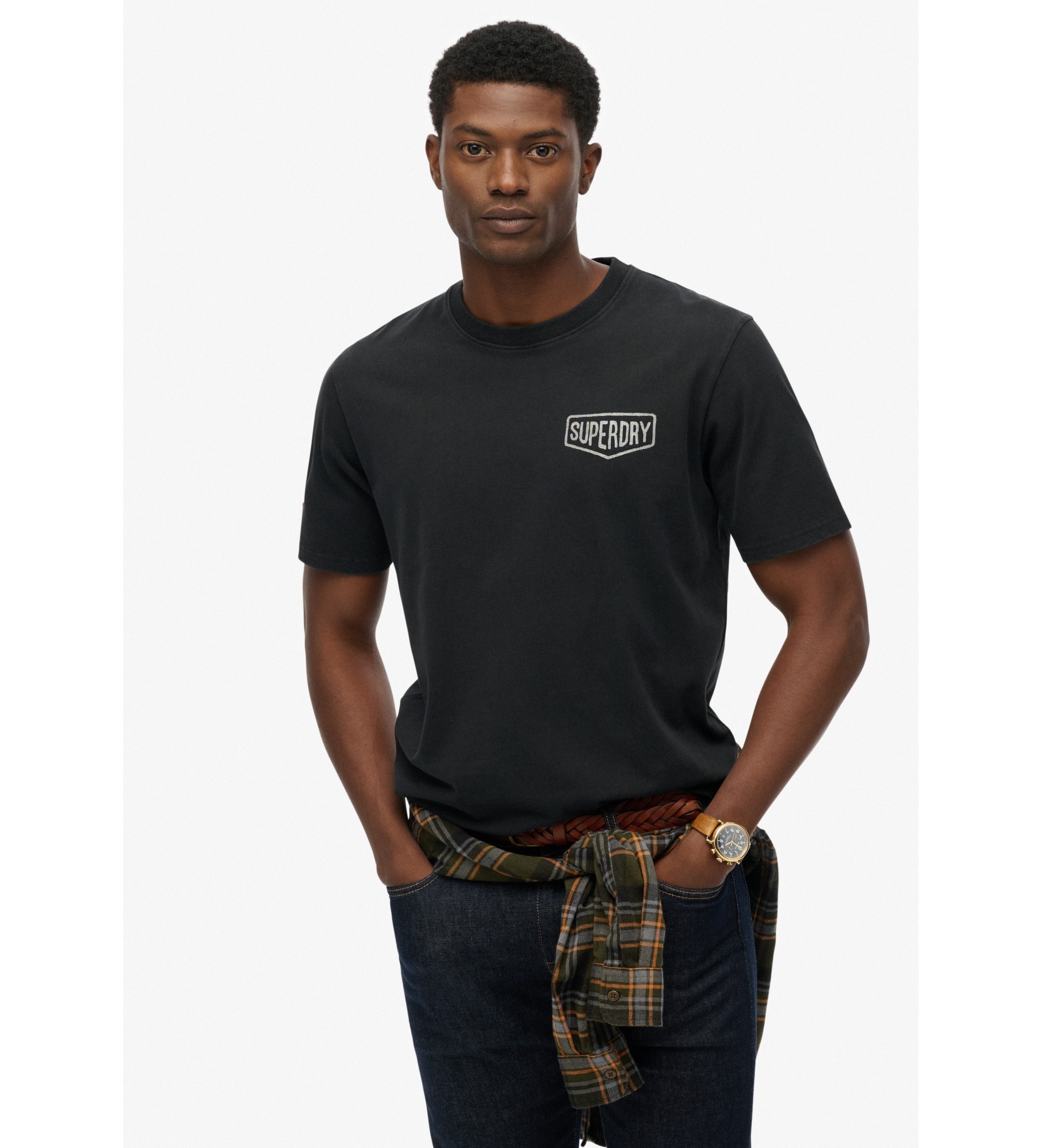 Superdry für Herren. M1012273A Work Tab Lose T-shirt schwarz (XL), Lässig, Baumwolle, Kurzarm