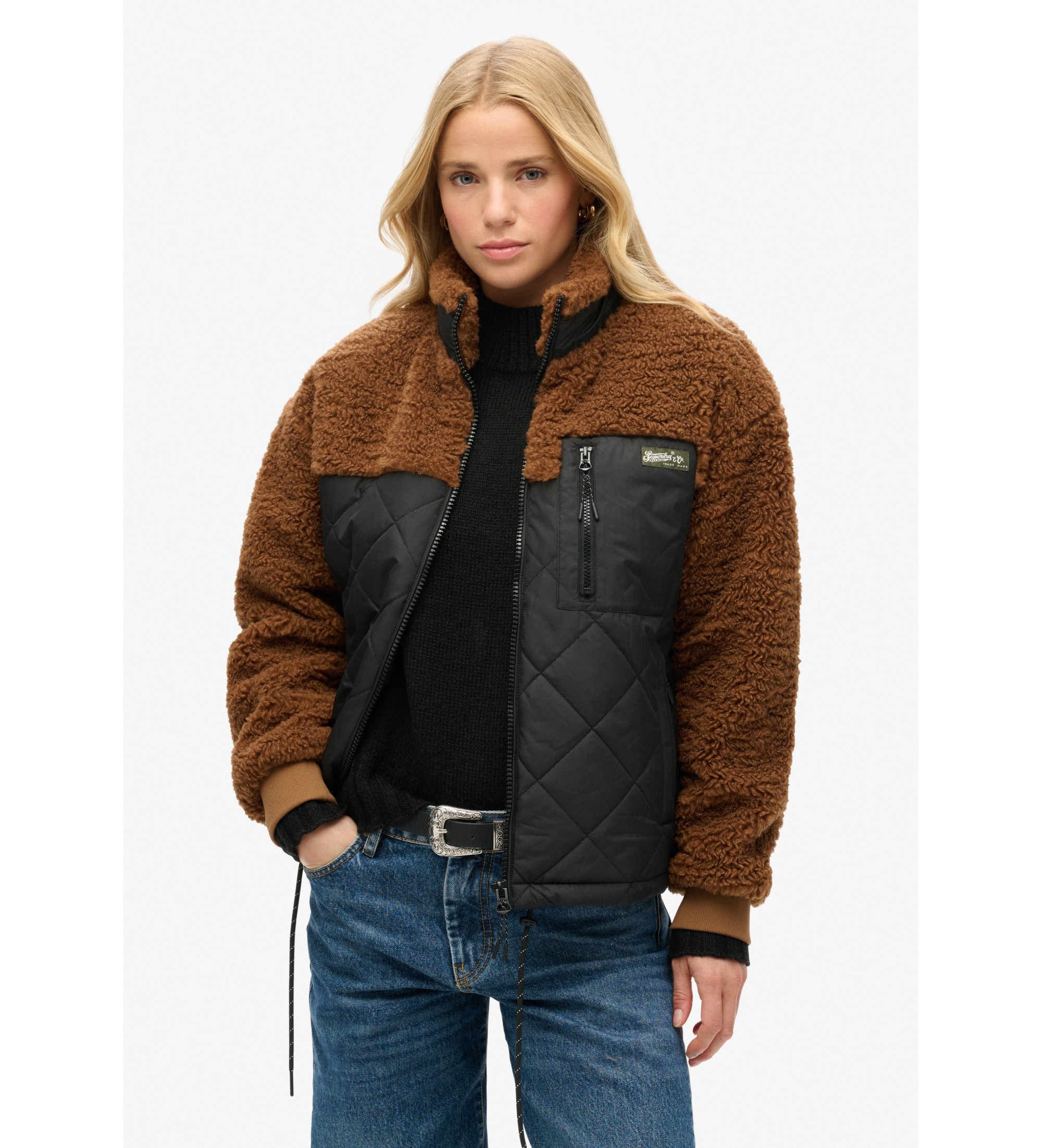 Superdry für Damen. W5011771A Hybrid-Fleecejacke Workwear braun (M), Lässig, Polyester, Nachhaltig