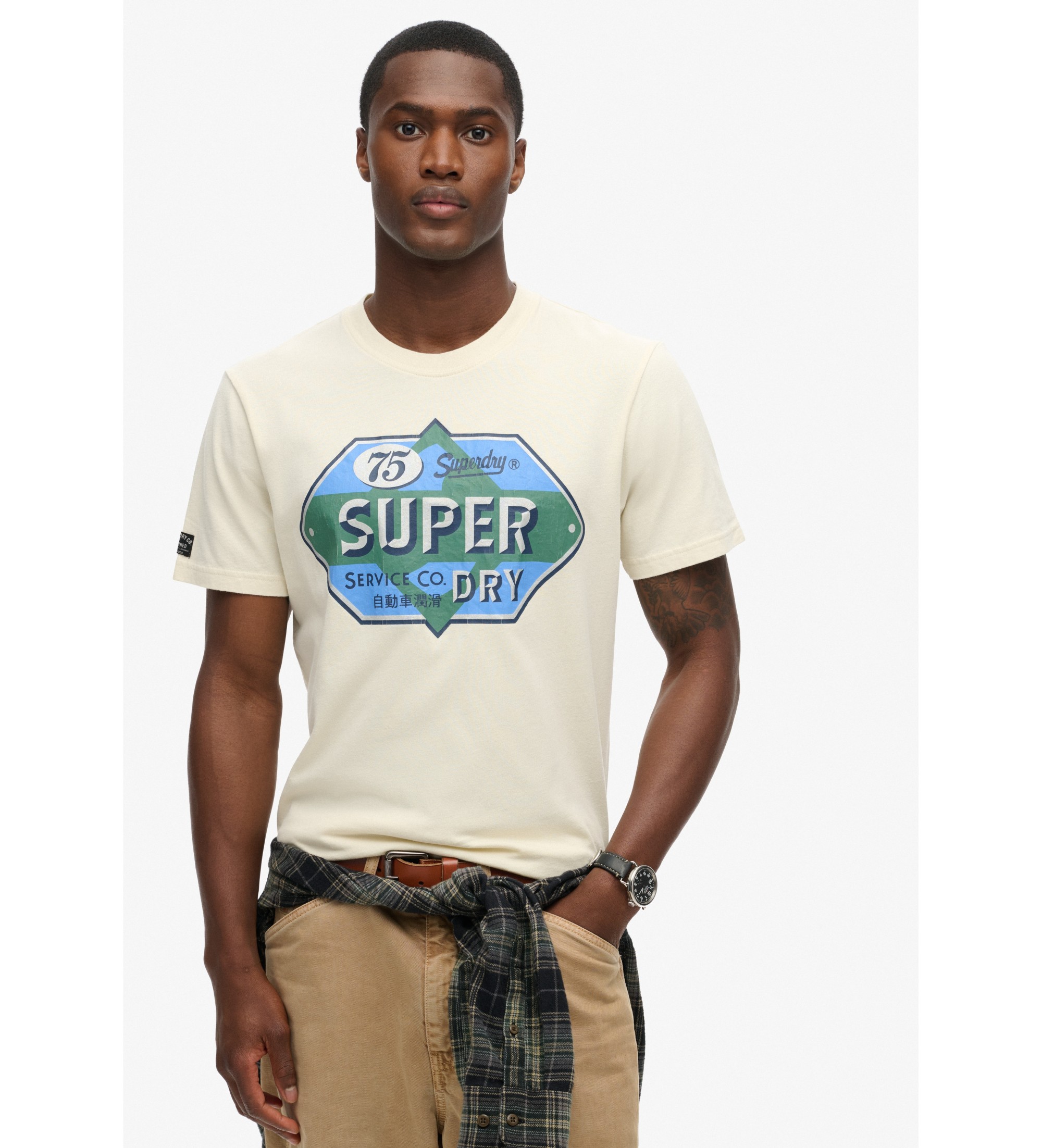 Superdry für Herren. M1012018A Workwear Gasoline Grafik-T-Shirt off-white (S), Weiß, Lässig, Baumwolle, Kurzarm