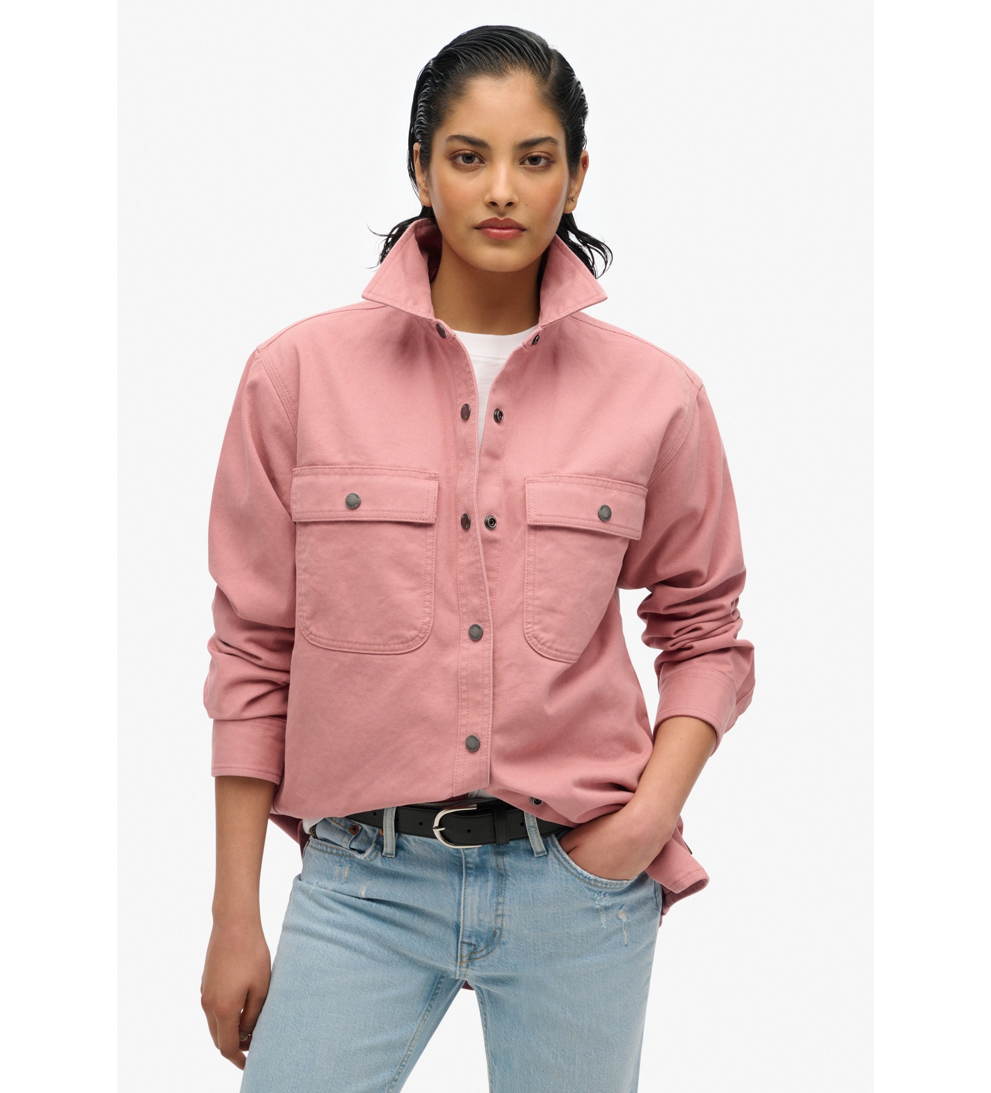 Superdry für Damen. W4010465A Rosa Hemd von Workwear (S), Lässig, Baumwolle, Langarm