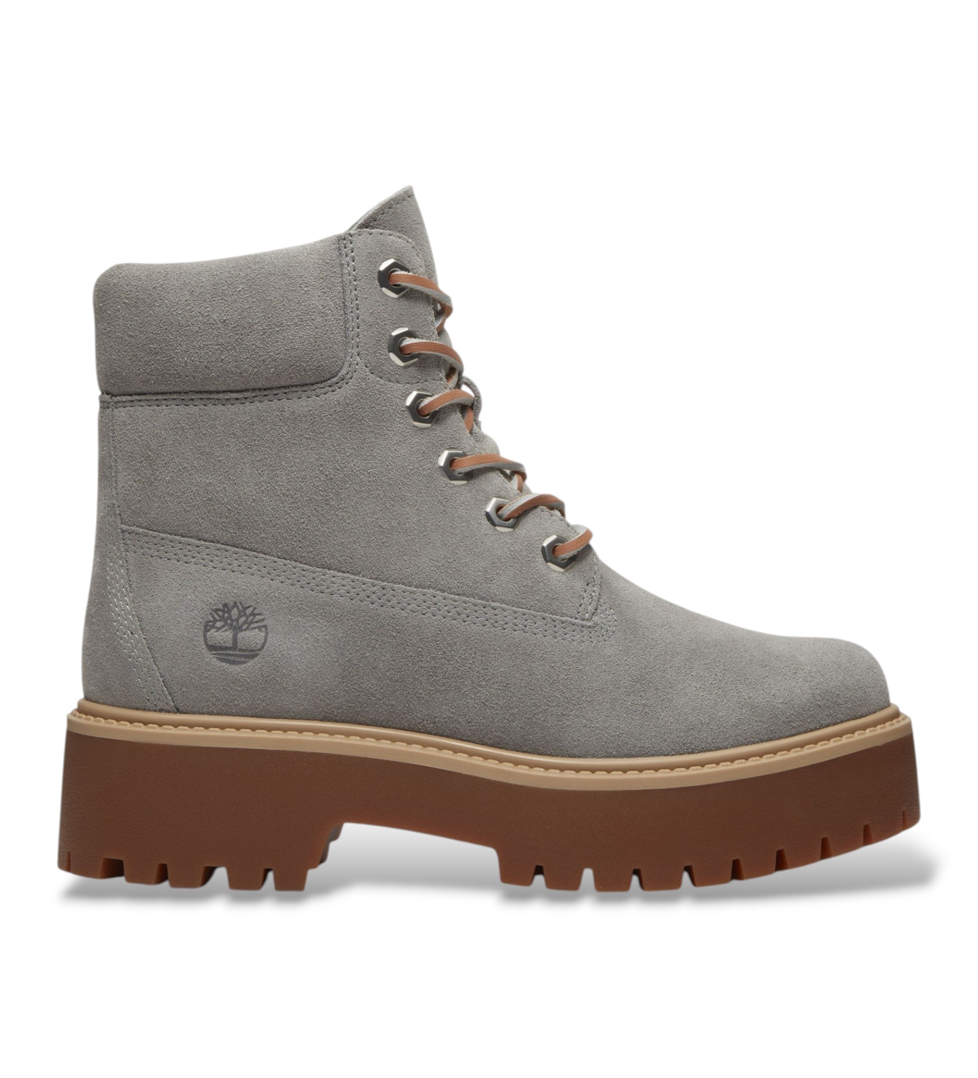 Timberland für Damen. TB0A5THXEJR1 Graue Lederstiefel von Stone Street (39), Wohnung, Schnürsenkel, Lässig