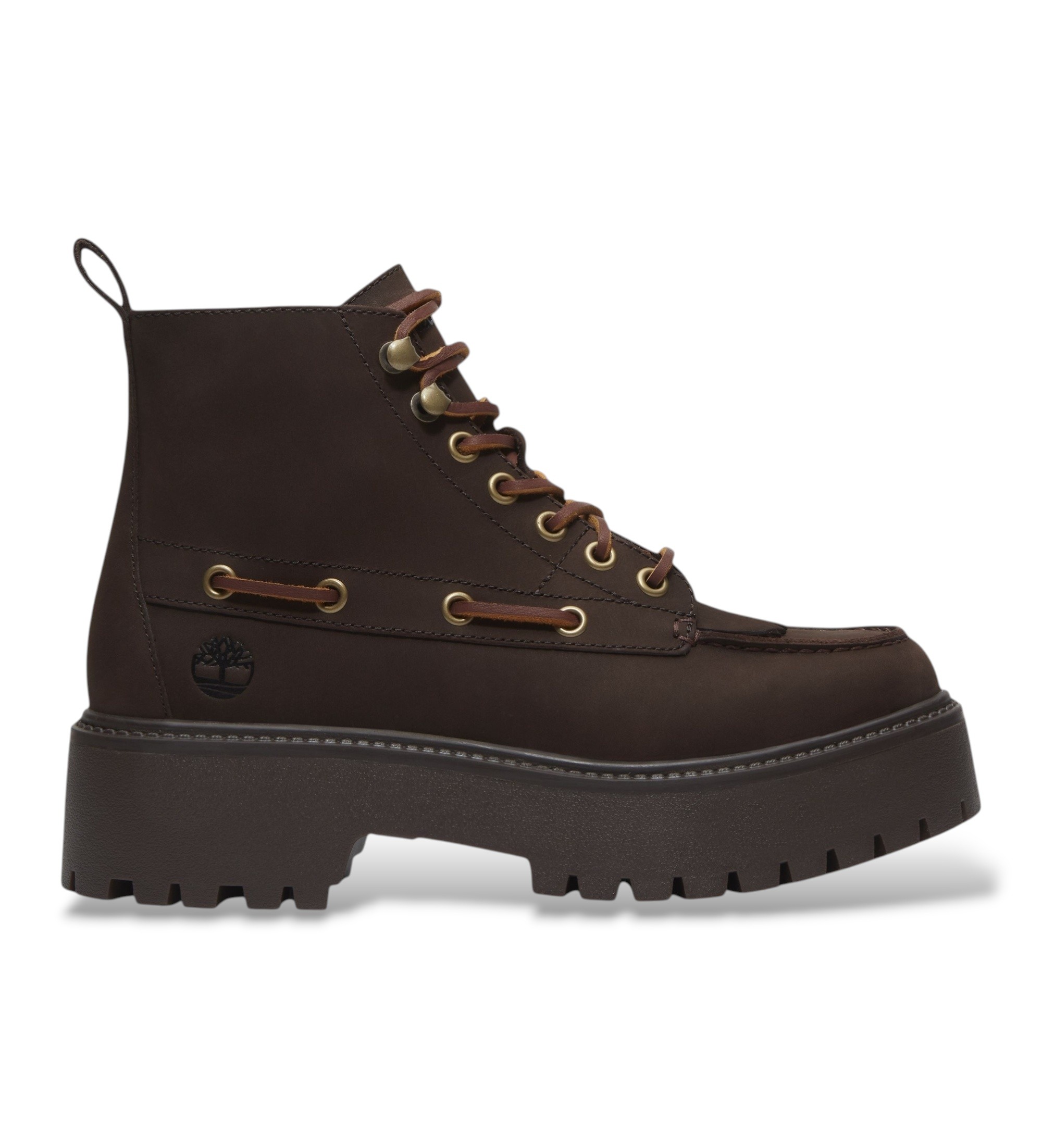Timberland für Damen. TB0A27YZW071 Braune Leder-Stiefeletten Stone Street (37 W), 1 bis 3 cm, Schnürsenkel, Lässig