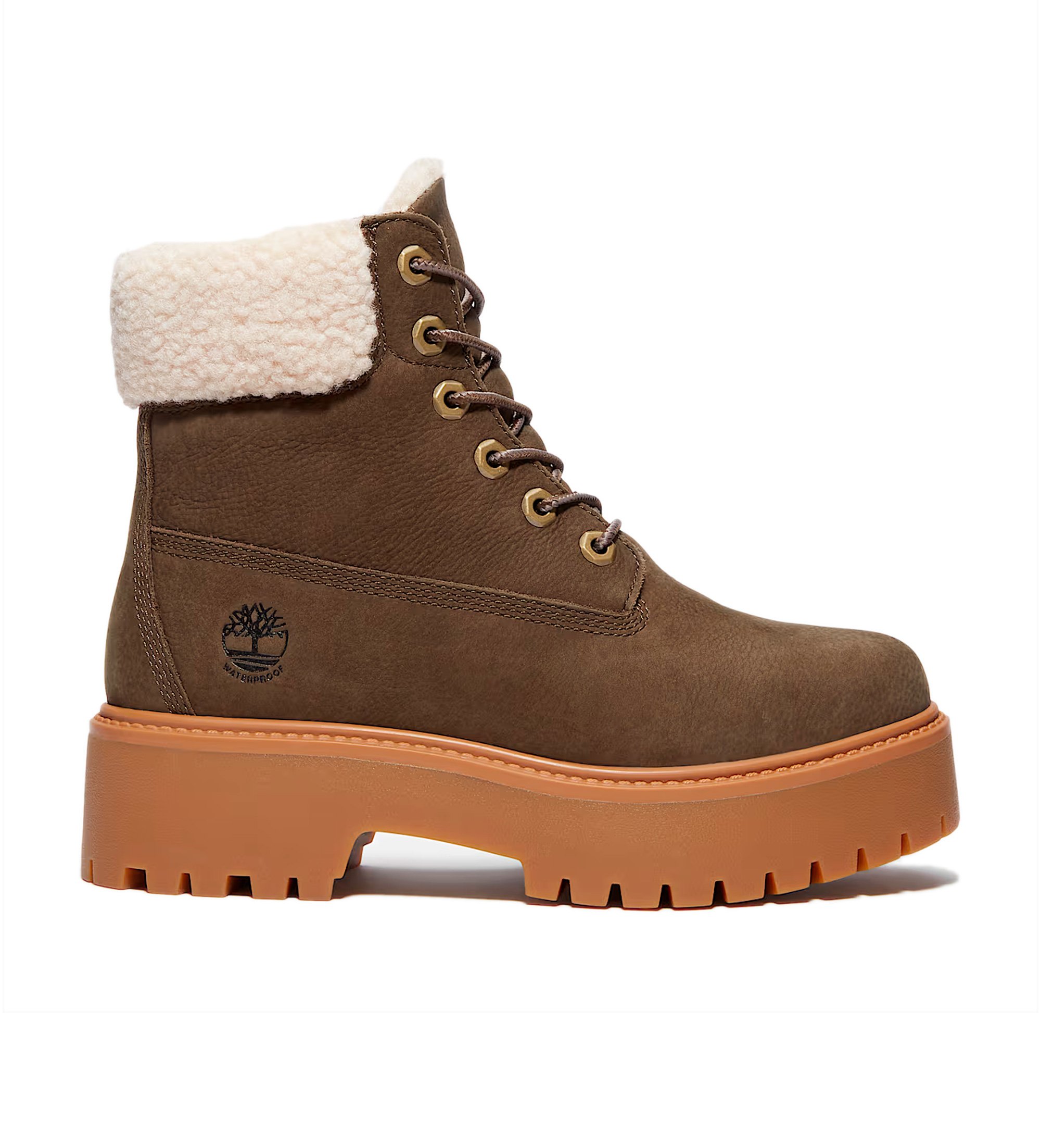 Timberland für Damen. TB0A2PU6W011 Stone Street braune Lederstiefel (36 W), 3 bis 5 cm, Schnürsenkel, Lässig