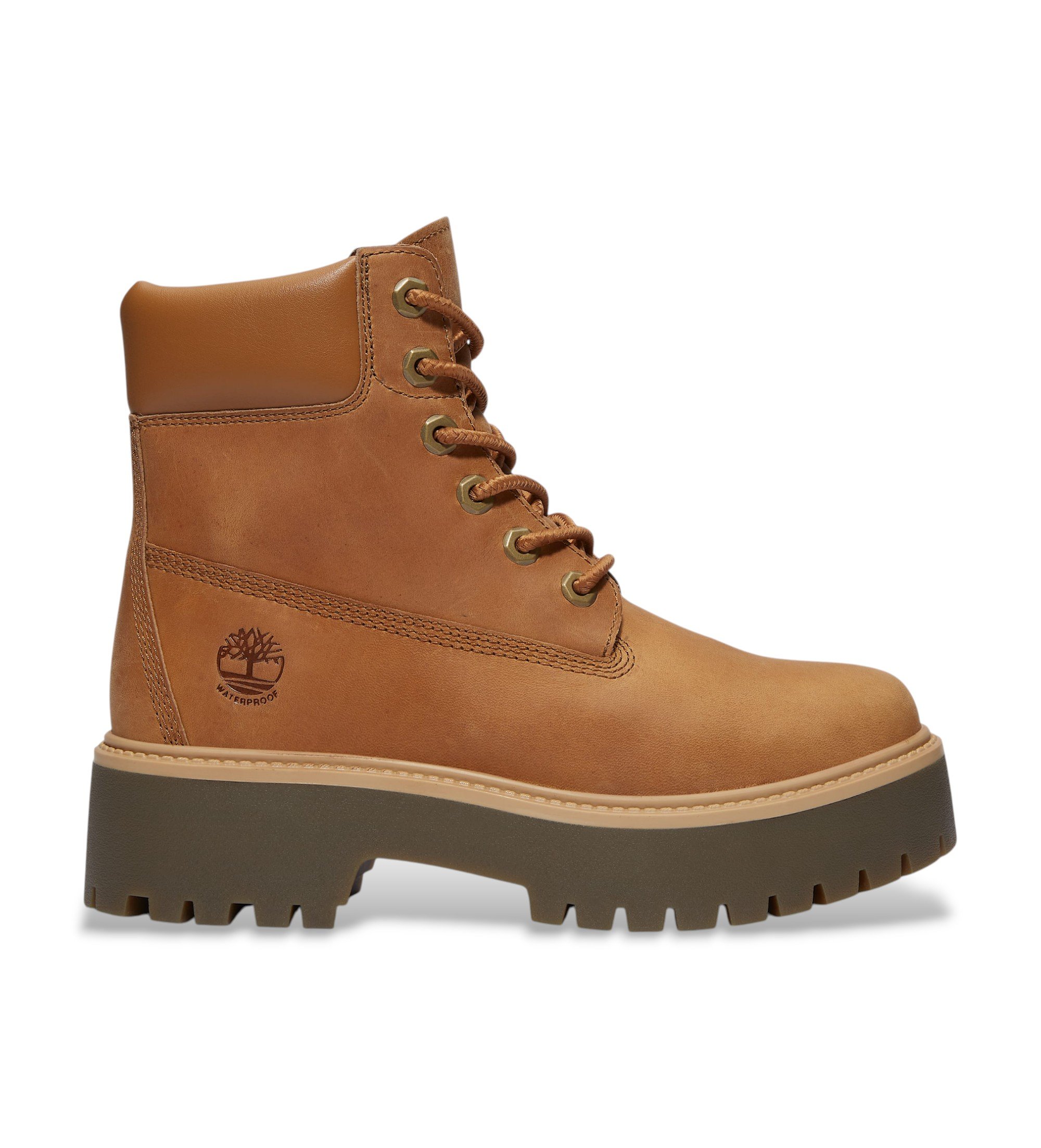 Timberland für Damen. TB0A2H3CEN11 Stone Street 6-Zoll wasserdichte Lederstiefel braun (36), Wohnung, 1 bis 3 cm, Schnürsenkel