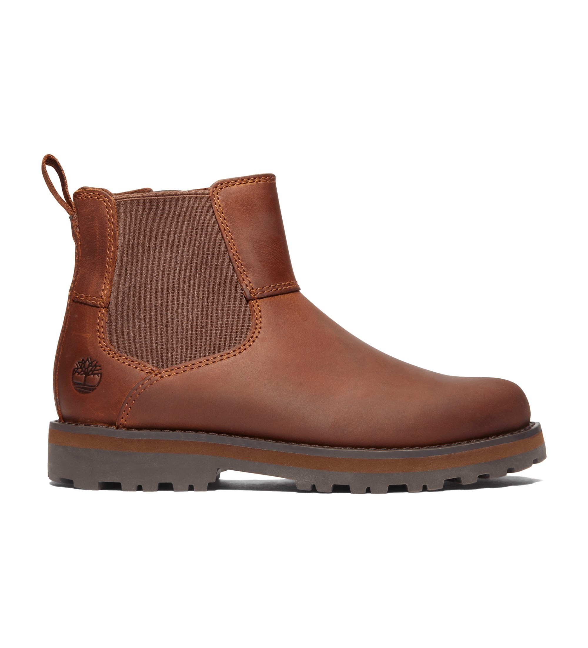 Timberland Unisex für Kinder. TB0A25T43581 Courma Kid Chelsea-Stiefel aus braunem Leder (32), Wohnung, Reißverschluss, Klettverschluss, Läss