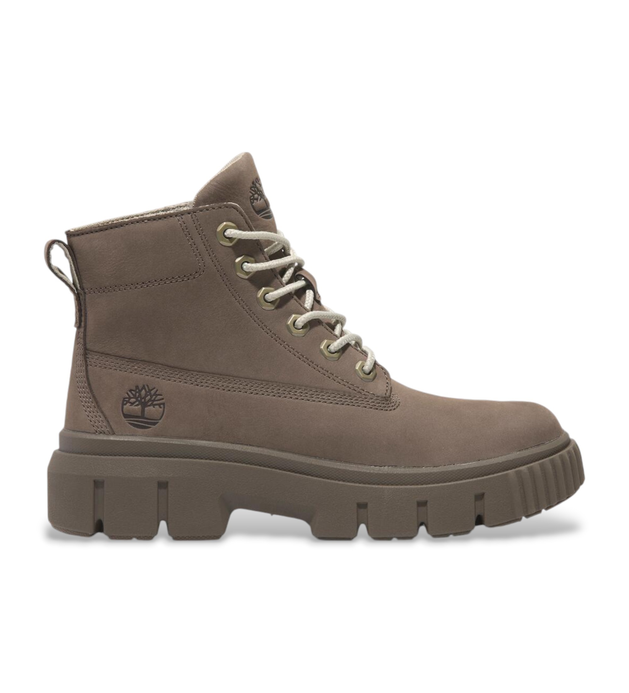Timberland für Damen. TB0A2FT6EM51 Greyfield taupefarbene Lederstiefeletten (36 W), Wohnung, Schnürsenkel, Lässig, Nachhaltig