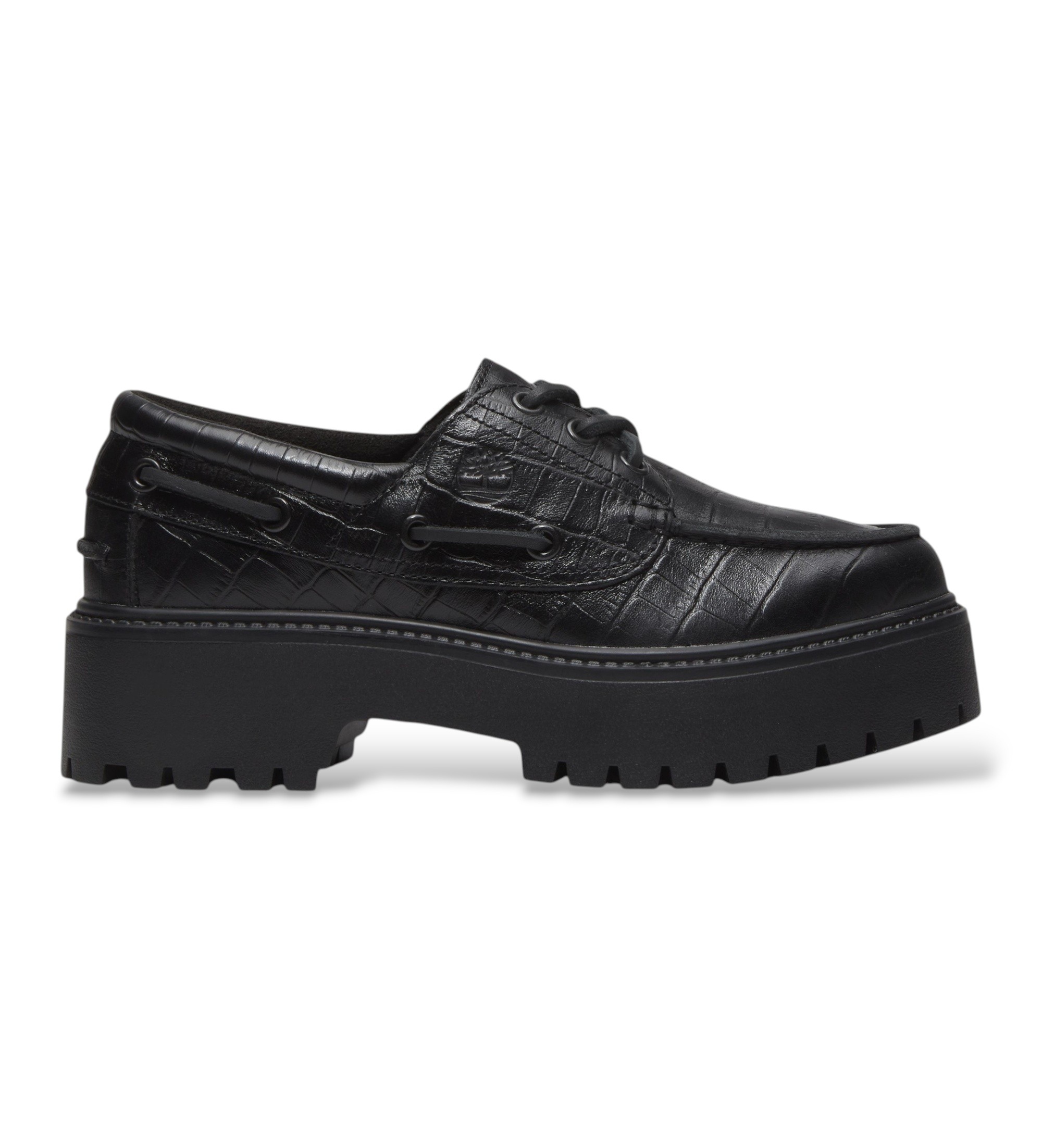 Timberland für Damen. TB0A2GVFW021 Schwarze Leder-Bootsschuhe von Stone Street (38.5 W), Wohnung, Schnürsenkel, Lässig