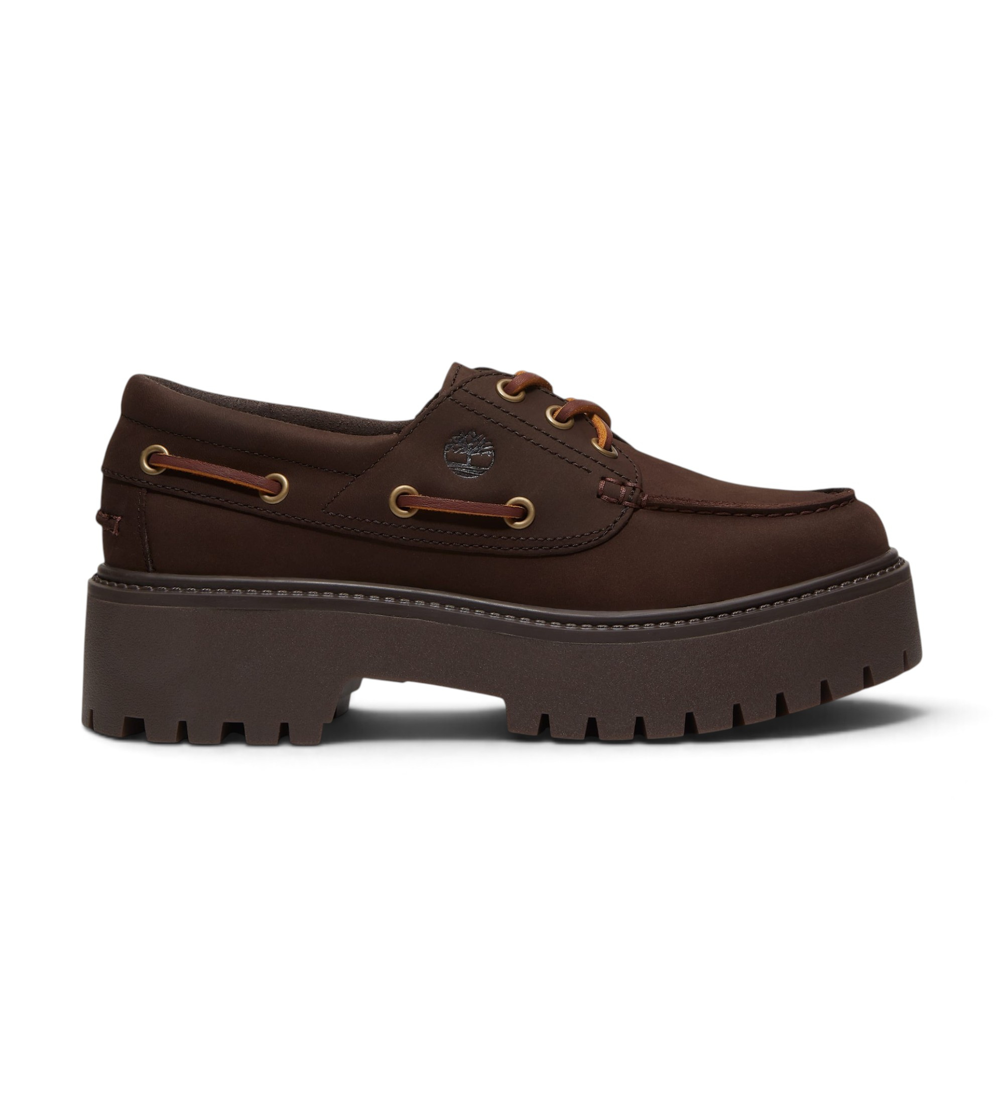 Timberland für Damen. TB0A2GVFW071 Bootsschuhe mit Plateausohle von Stone Street, dunkelbraun (39 W), Leder, 3 bis 5 cm, Schnürsenkel, Lässi