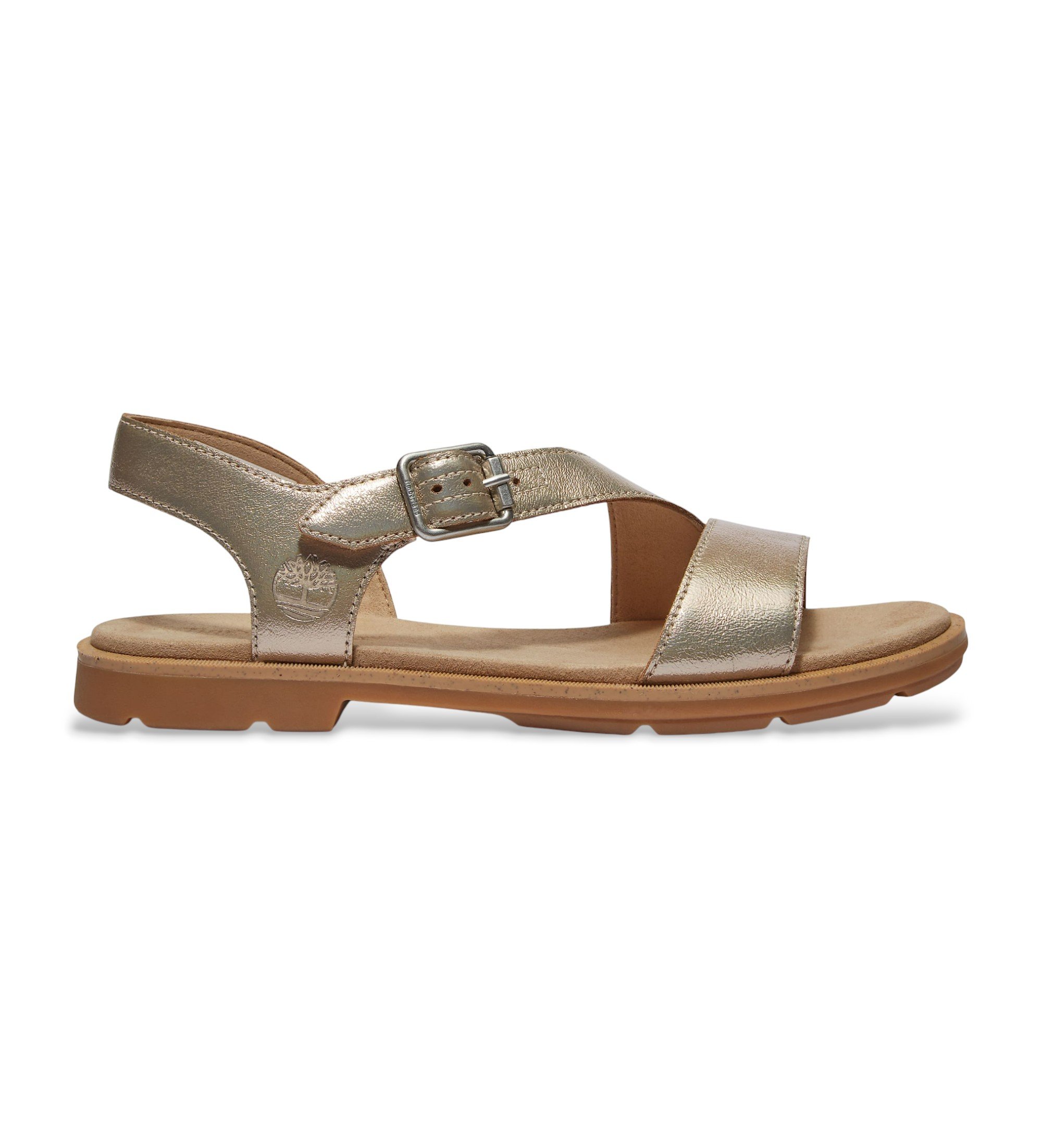 Timberland für Damen. TB0A2R2TN751 Calista Bay goldene Ledersandalen (36 W), Wohnung, Schnalle, Lässig