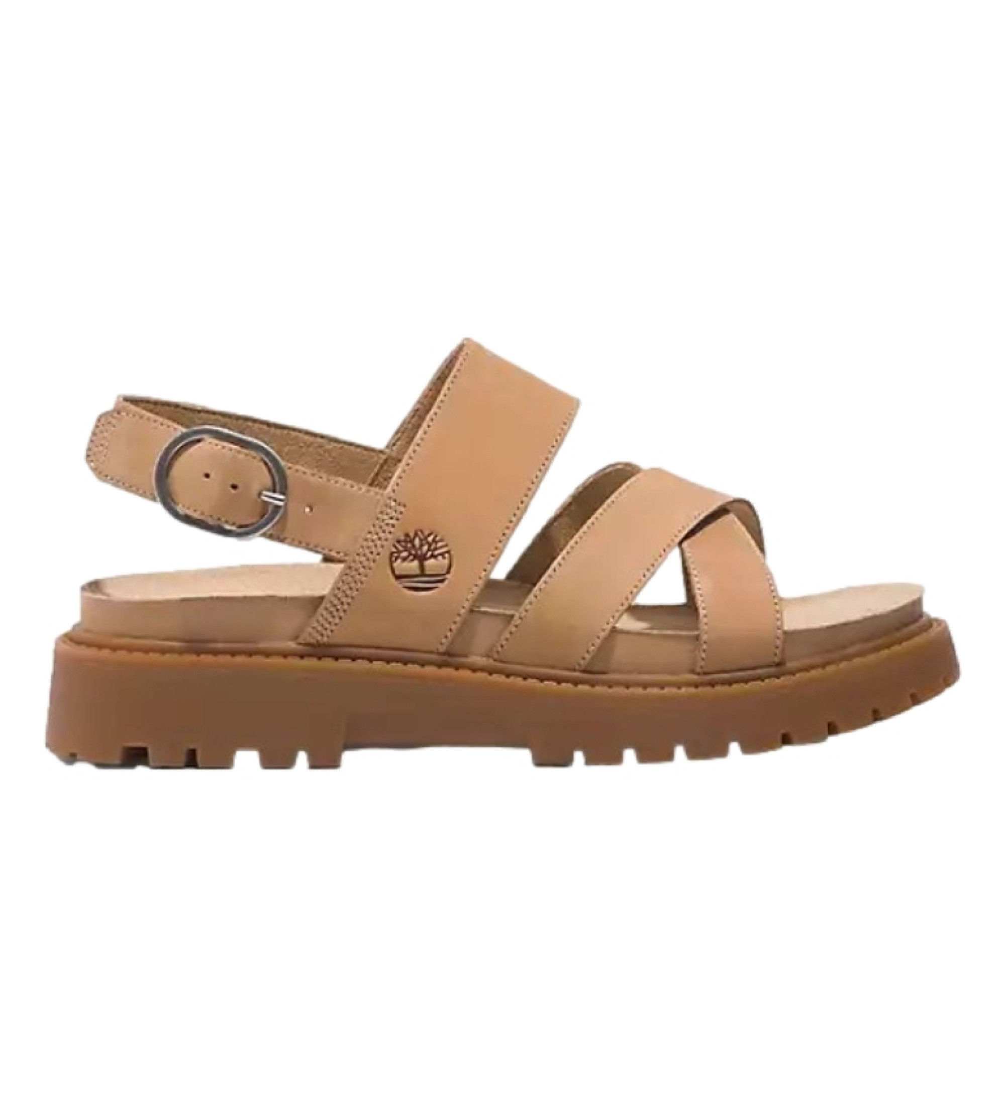 Timberland für Damen. TB0A61T4EN31 Clairemont Way Cross Strap beige Ledersandalen (40), Wohnung, Schnalle, Lässig