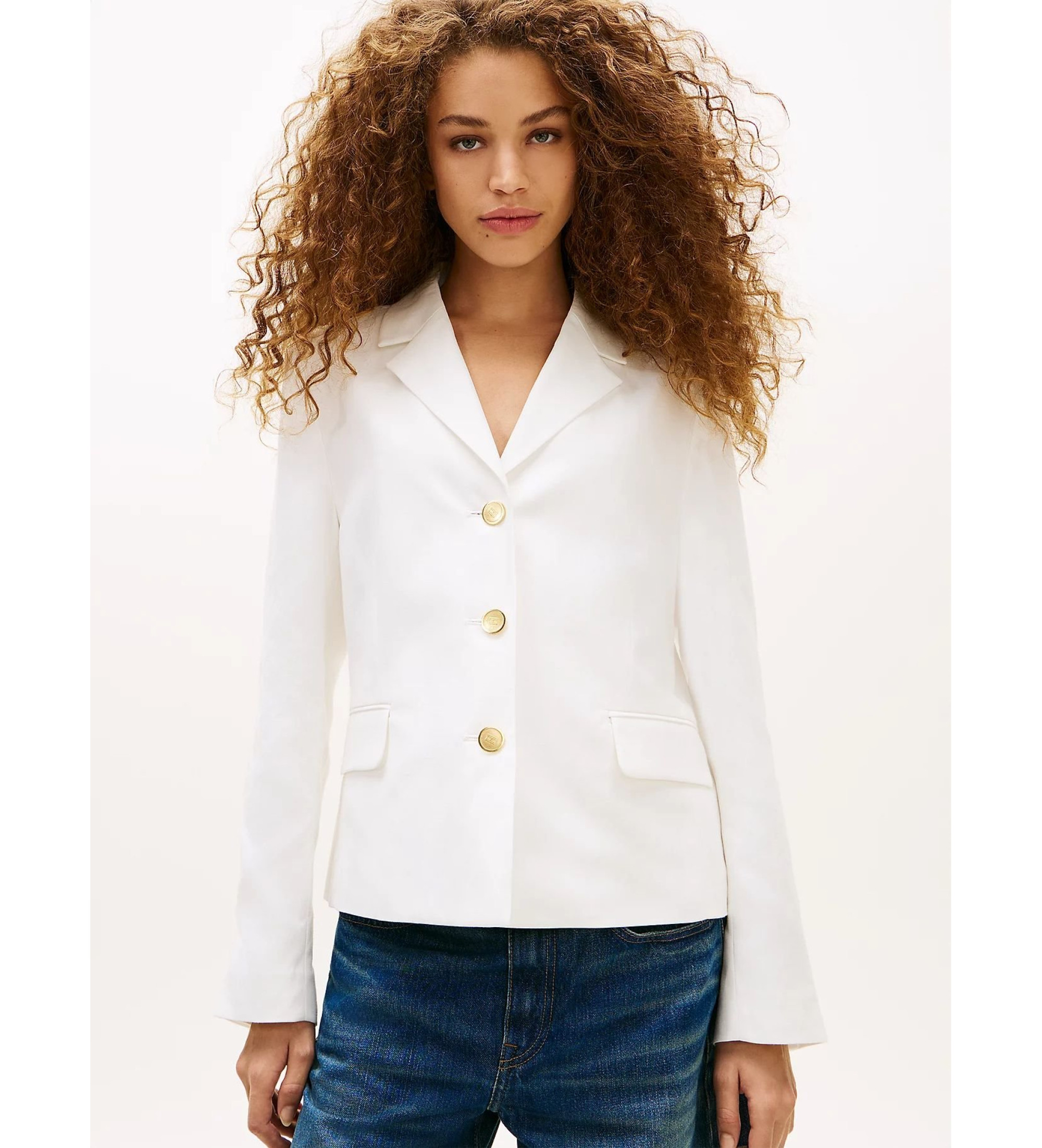 Tommy Hilfiger für Damen. WW0WW49335 Schmal geschnittener Blazer mit weißgoldenen Knöpfen (34), Lässig, Polyester