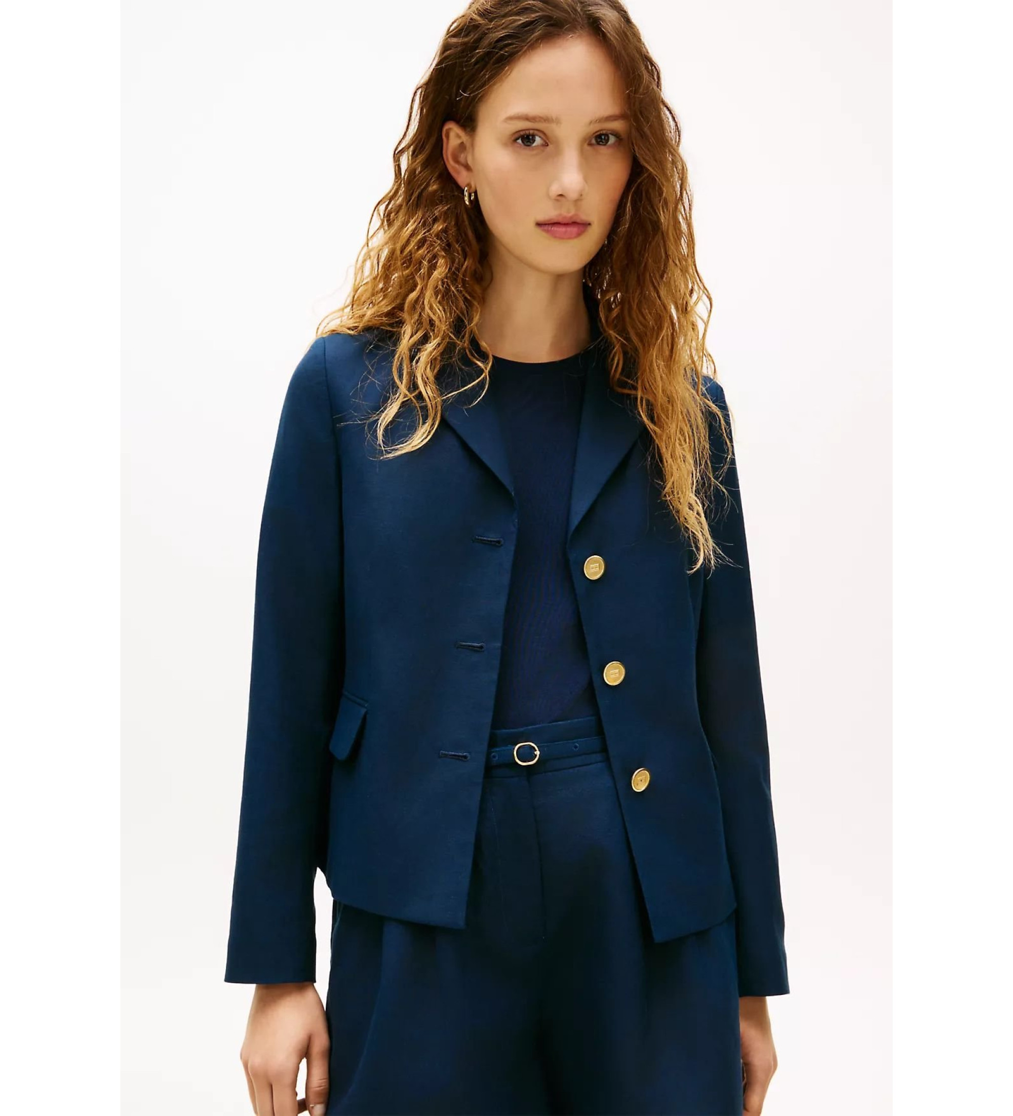Tommy Hilfiger für Damen. WW0WW49335 Schmal geschnittener Blazer mit navygoldenen Knöpfen (36), Lässig, Polyester, Marine