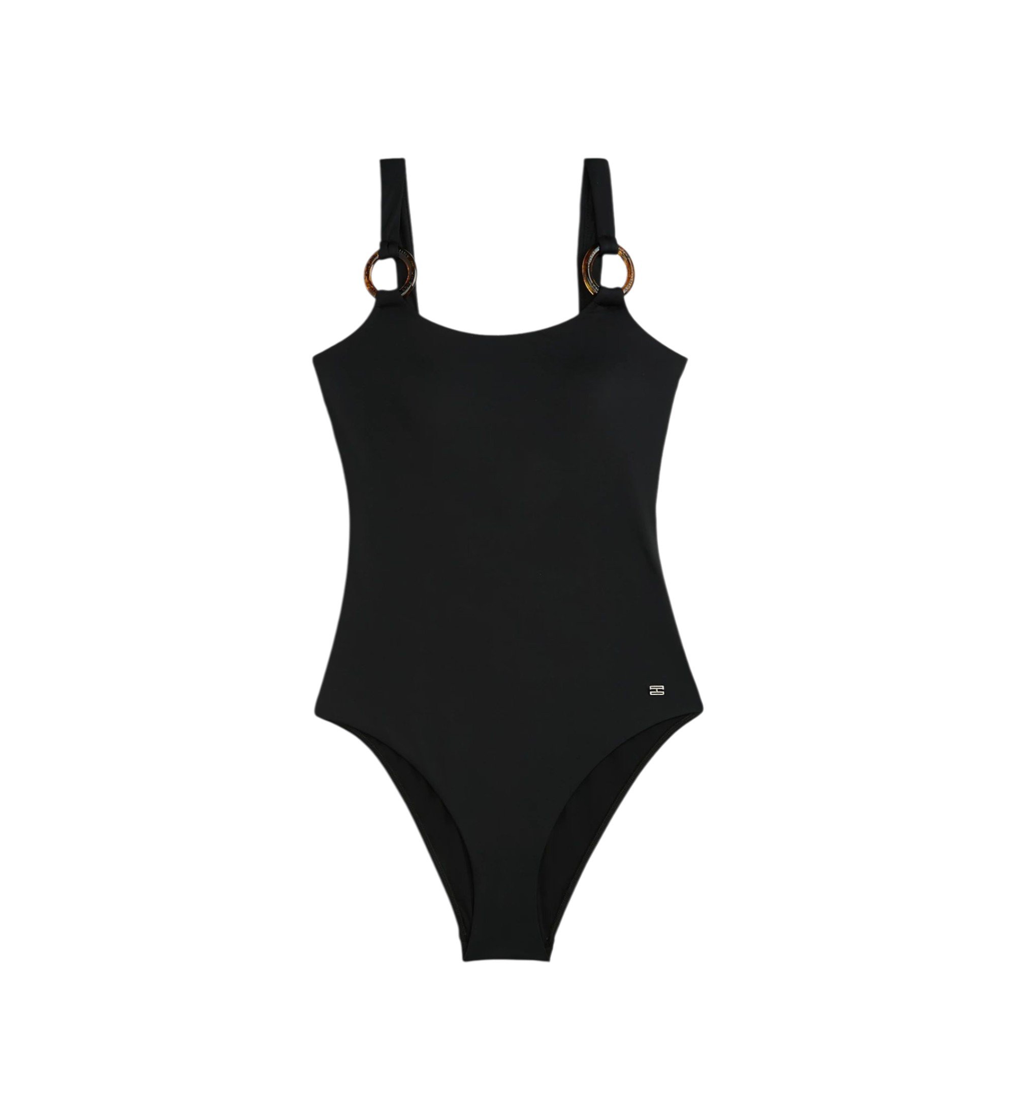 Tommy Hilfiger für Damen. UW0UW06480 Schwarzer Schildpatt Badeanzug mit Ringen (S), Strandbekleidung, Nylon