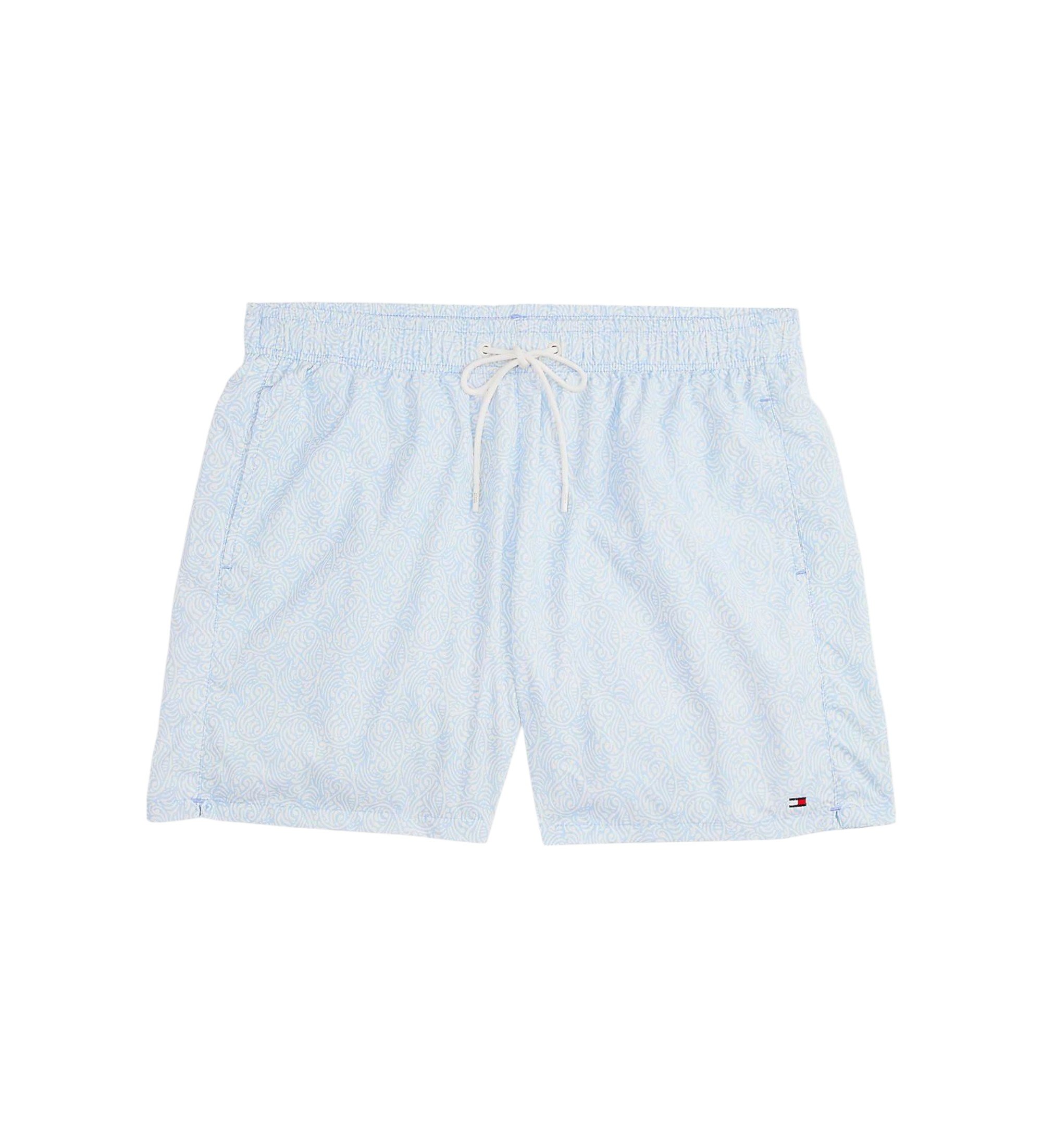 Tommy Hilfiger für Herren. UM0UM03491 Blau bedruckte mittellange Badeanzugshorts (S), Strandbekleidung, Nylon