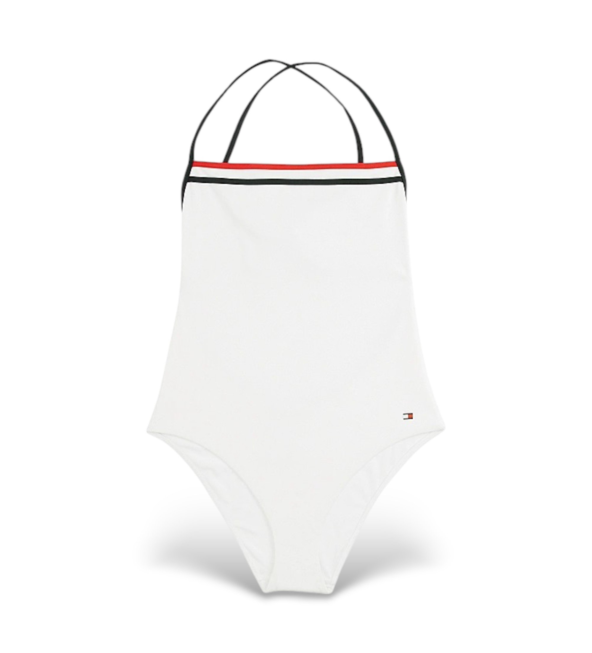 Tommy Hilfiger für Damen. UW0UW05849 Global Stripe Badeanzug texturiert weiß (XL), Strandbekleidung, Nylon