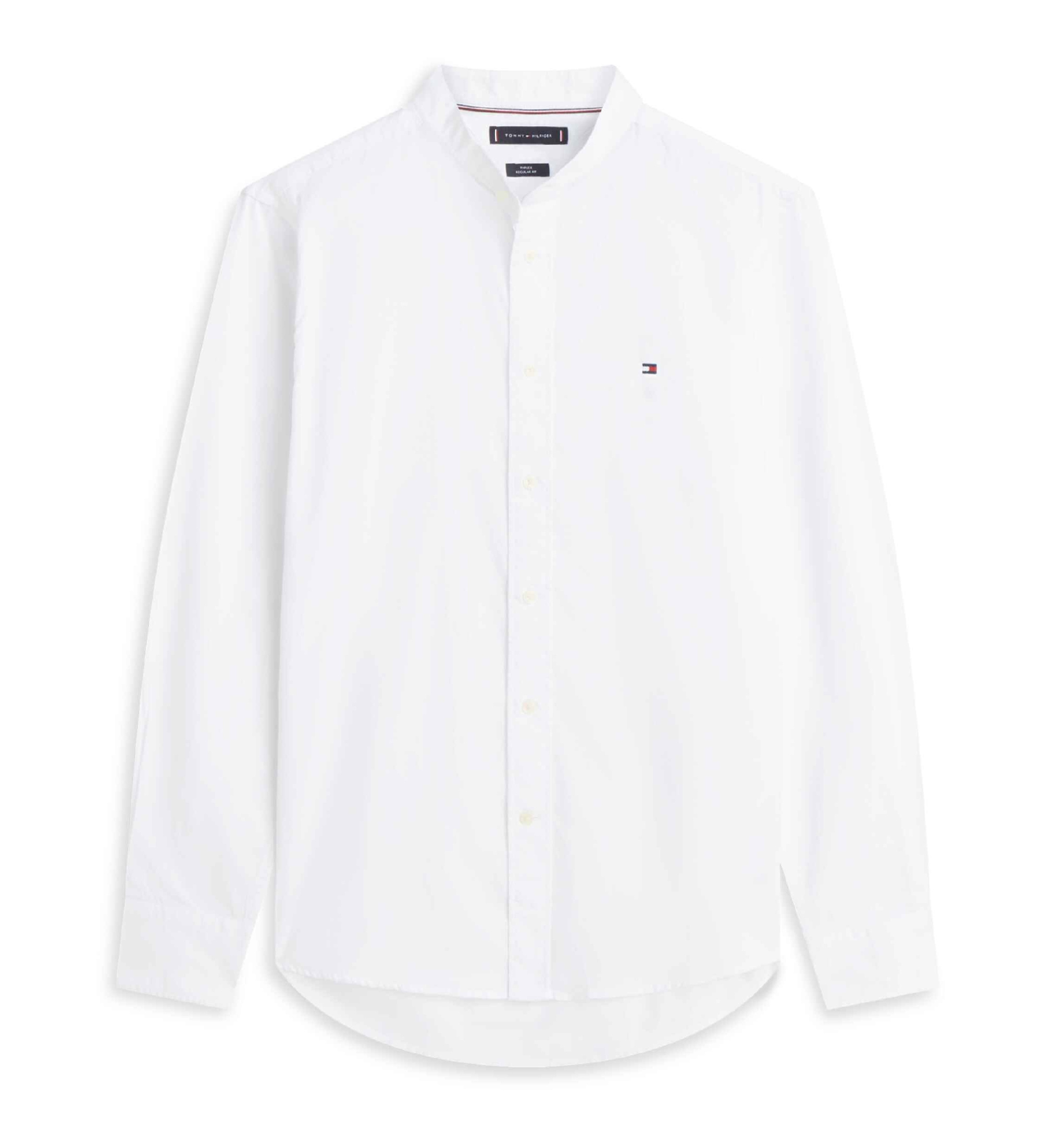 Tommy Hilfiger für Herren. MW0MW39966 Flex-Hemd mit weißem Opa-Kragen (S), Lässig, Baumwolle, Langarm