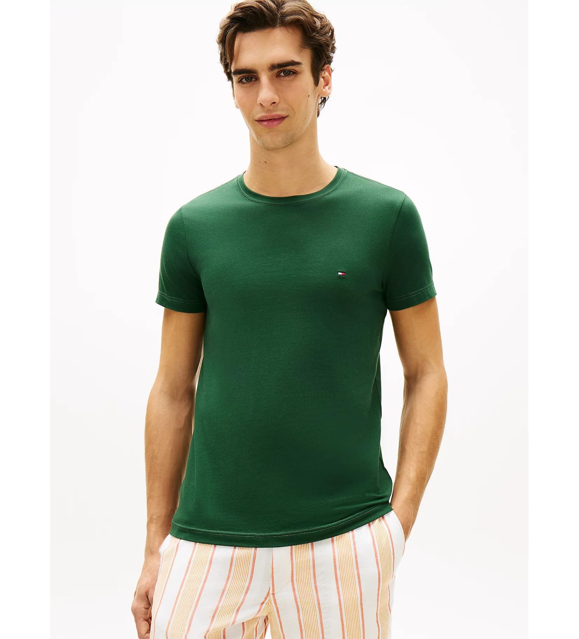 Tommy Hilfiger für Herren. MW0MW10800 Grünes Slim-T-Shirt (M), Lässig, Baumwolle, Kurzarm
