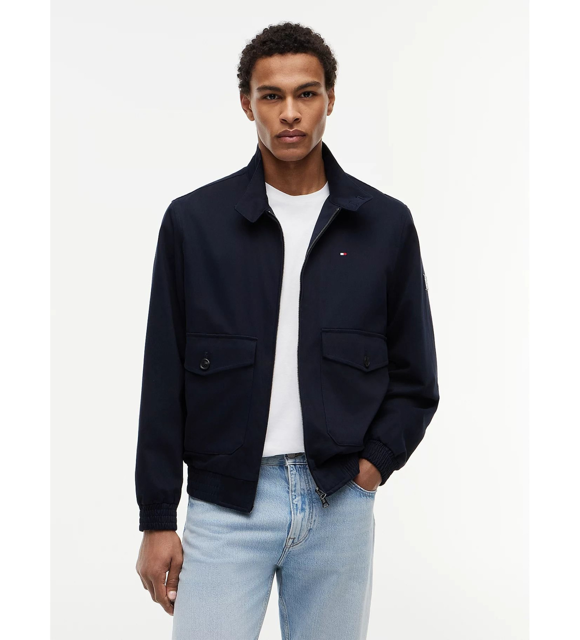 Tommy Hilfiger für Herren. MW0MW42507 Harrington-Jacke mit Reißverschluss und marineblauem Logo (XXL), Lässig, Baumwolle