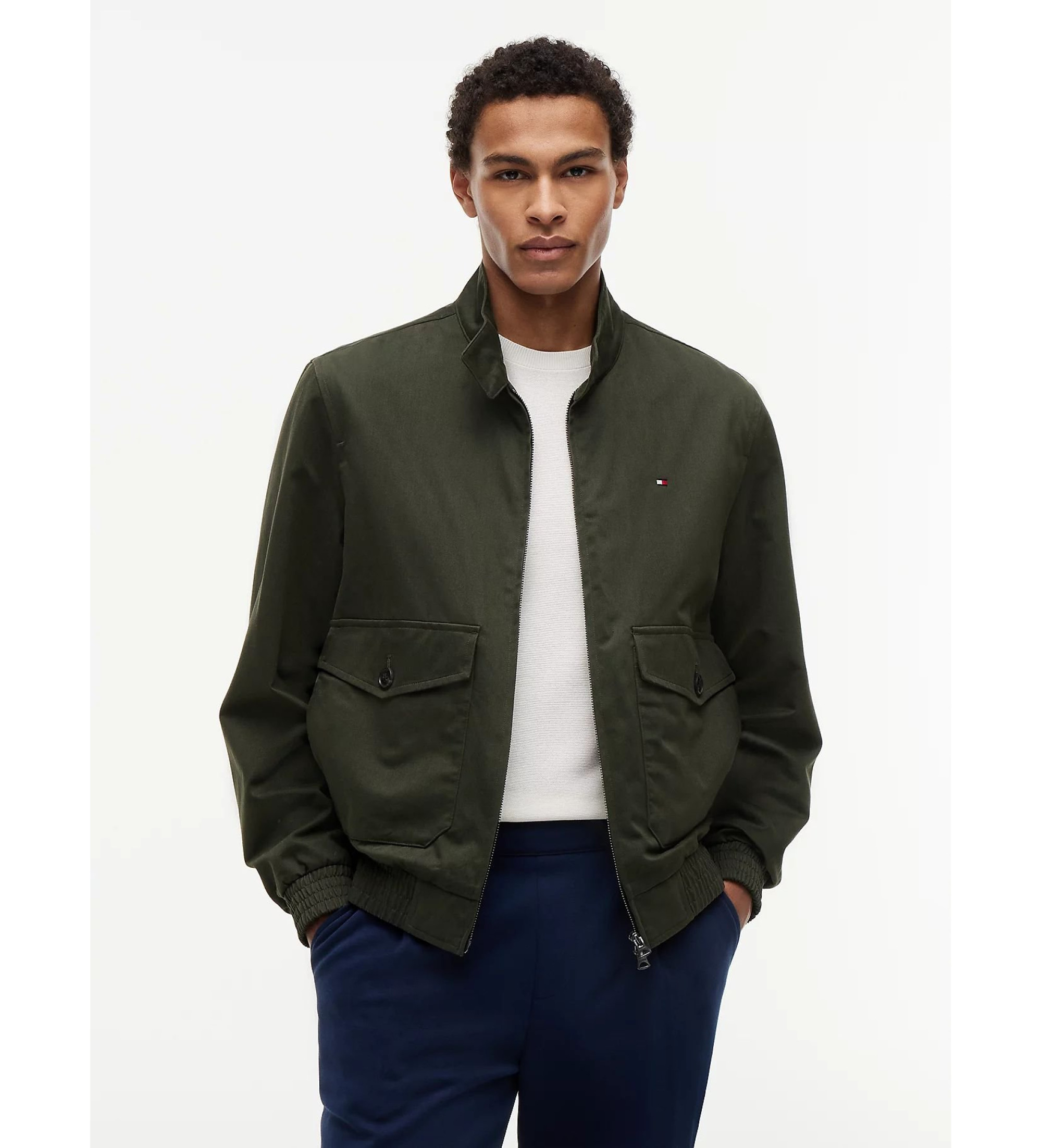 Tommy Hilfiger für Herren. MW0MW42507 Harrington-Jacke mit Reißverschluss und Logo grün (XL), Lässig, Baumwolle