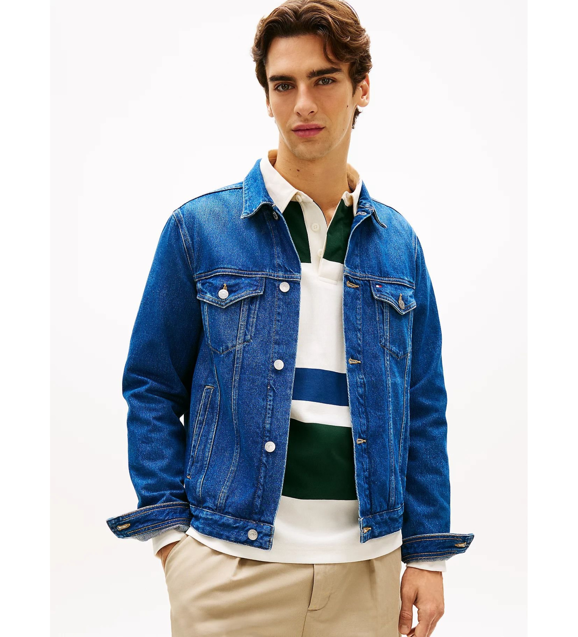 Tommy Hilfiger für Herren. MW0MW42629 Blaue Denim Trucker Jacke (S), Lässig, Baumwolle